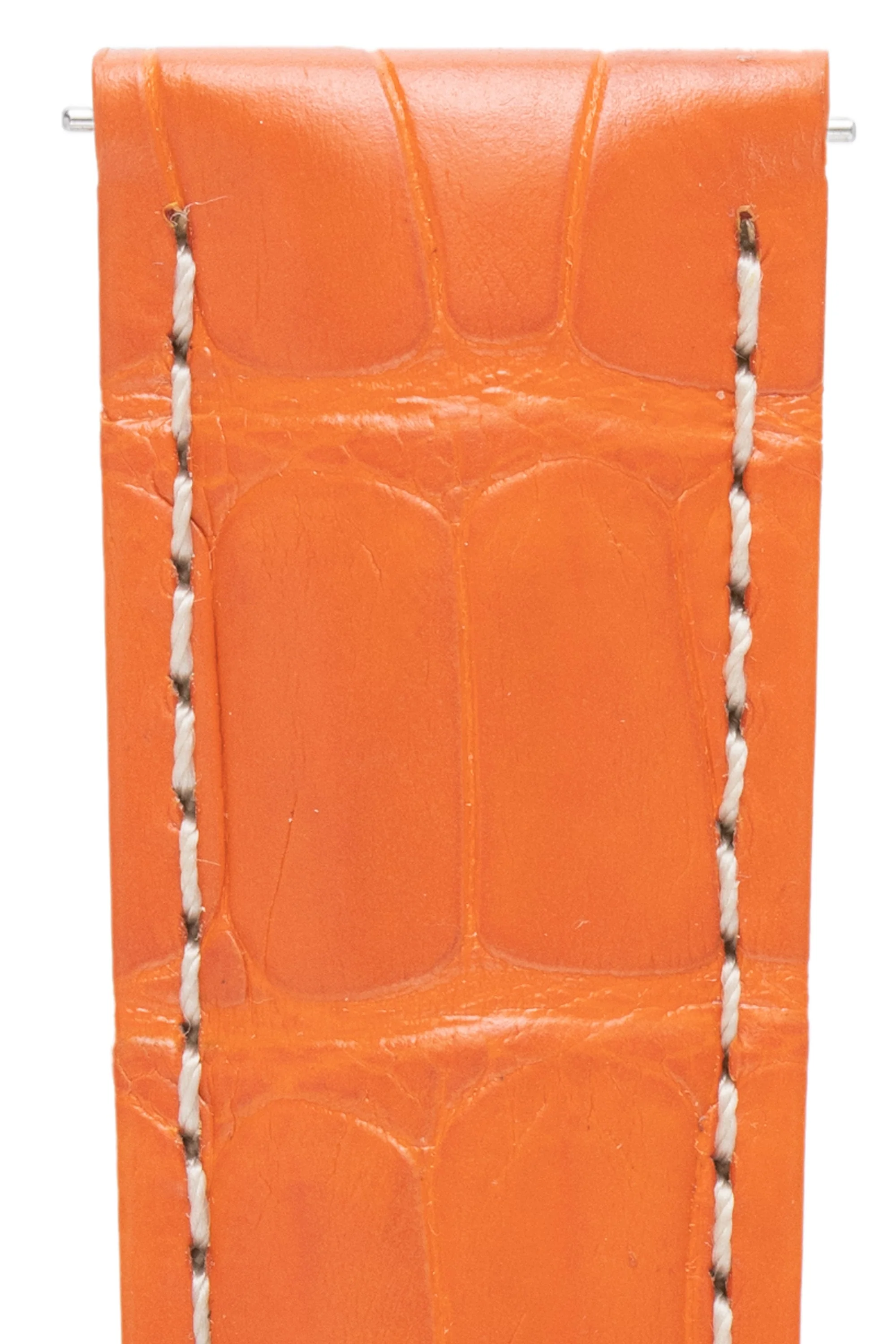Hirsch TRITONE Padded Alligator Leather Watch Strap in ORANGE With WHITE Contrast Stitching - Image 2