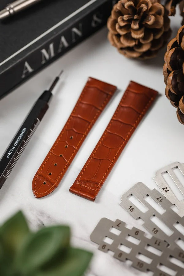 Hirsch VOYAGER Alligator Deployment Watch Strap in GOLD BROWN - Image 2