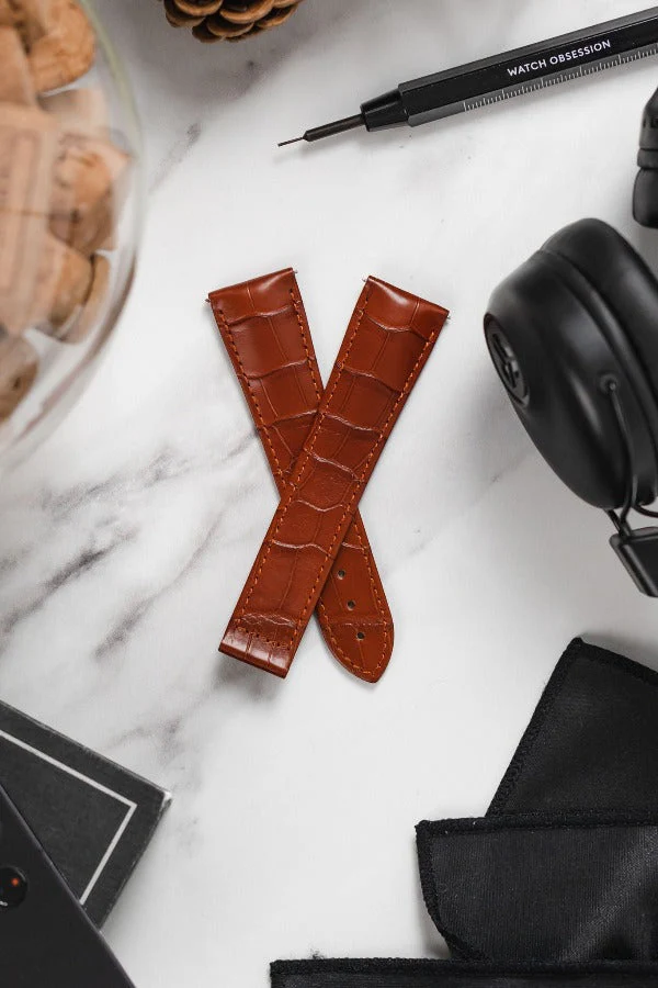Hirsch VOYAGER Alligator Deployment Watch Strap in GOLD BROWN - Image 4