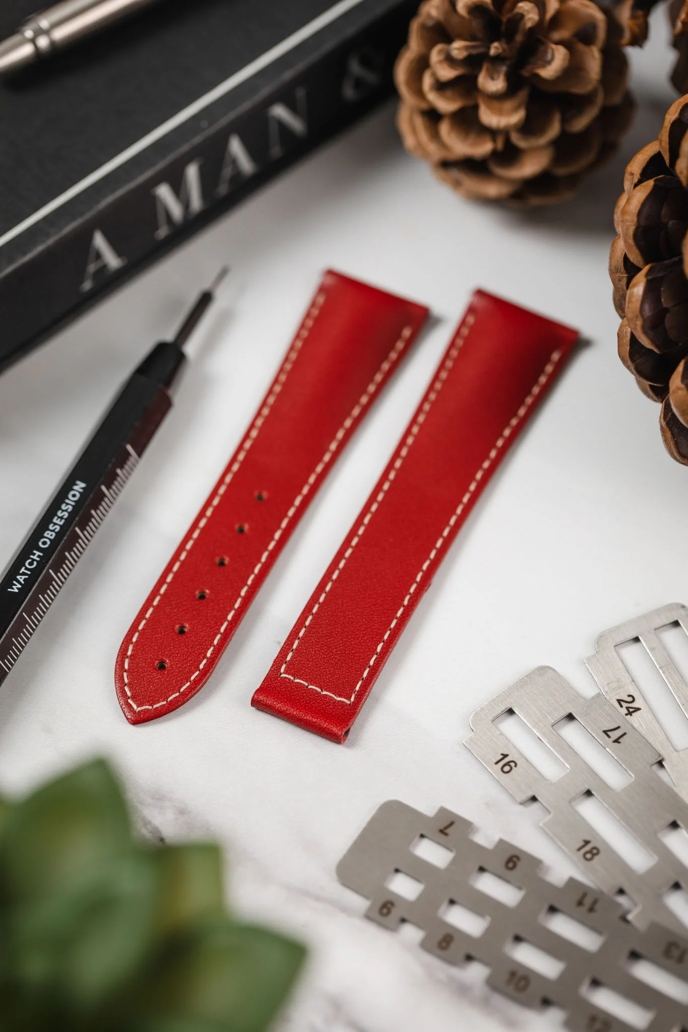 Hirsch VOYAGER Calfskin Deployment Watch Strap in RED/WHITE - Image 2