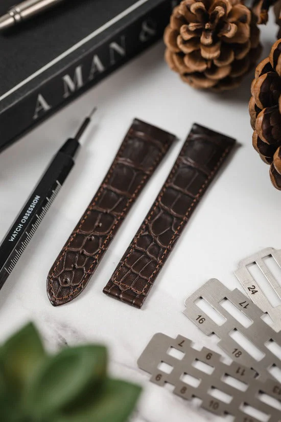 Hirsch VOYAGER Alligator Deployment Watch Strap in DARK BROWN - Image 2