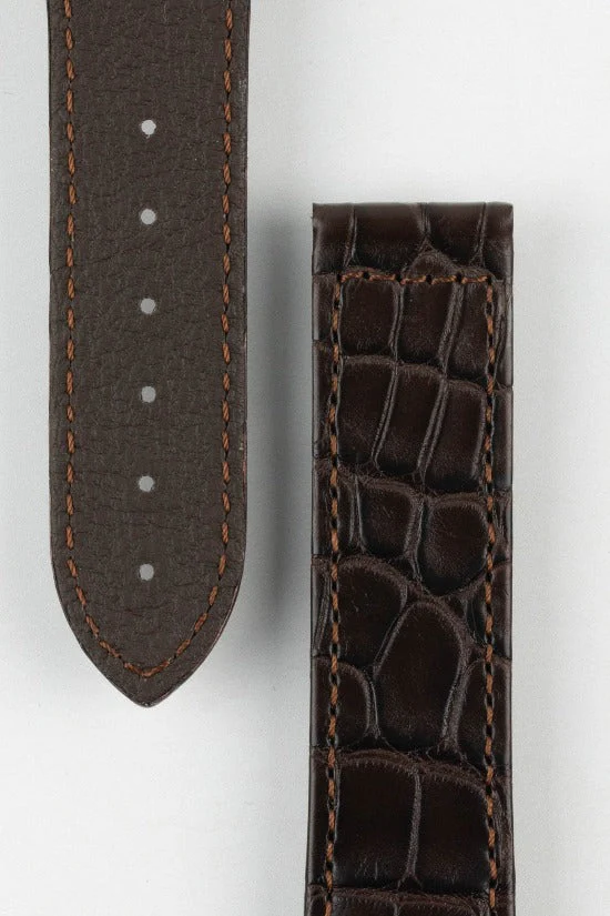 Hirsch VOYAGER Alligator Deployment Watch Strap in DARK BROWN - Image 3