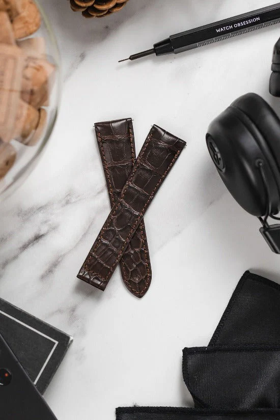 Hirsch VOYAGER Alligator Deployment Watch Strap in DARK BROWN - Image 4