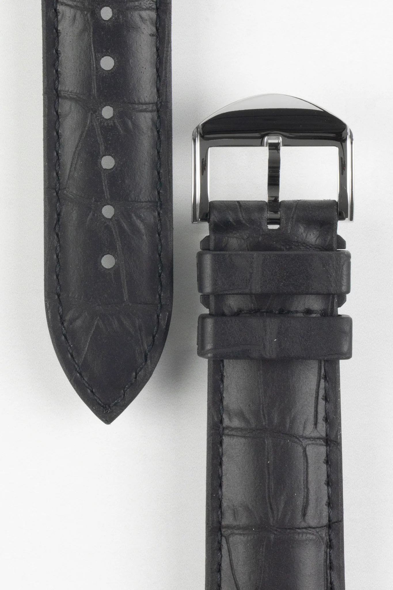 ISOSWISS SKINSKAN Alligator-Embossed Rubber Watch Strap in BLACK - Image 2