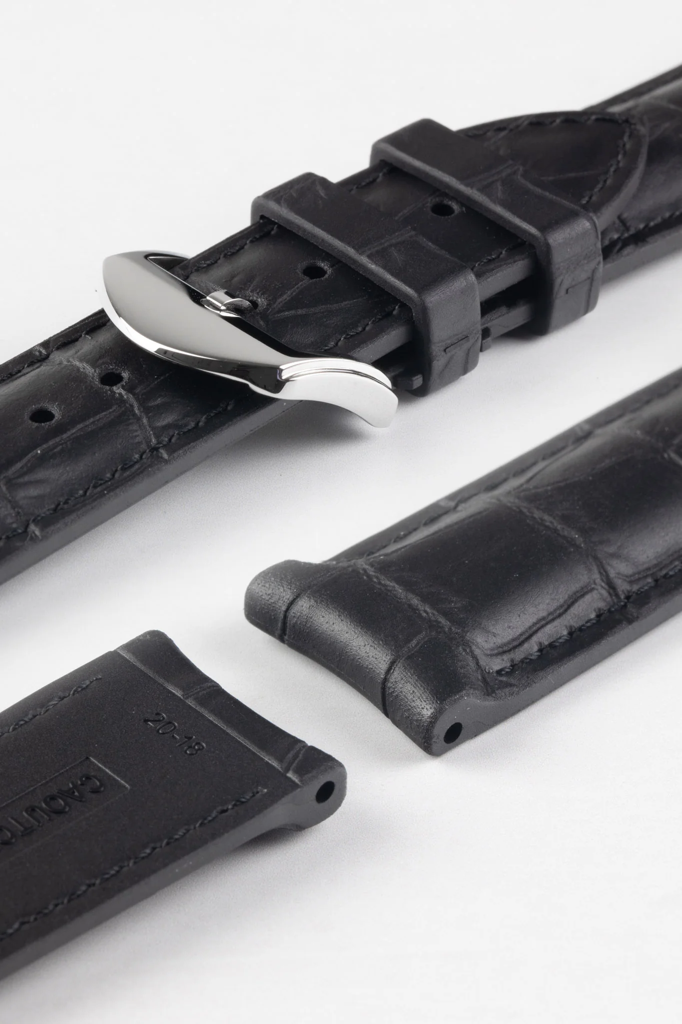 ISOSWISS SKINSKAN Alligator-Embossed Rubber Watch Strap in BLACK - Image 4