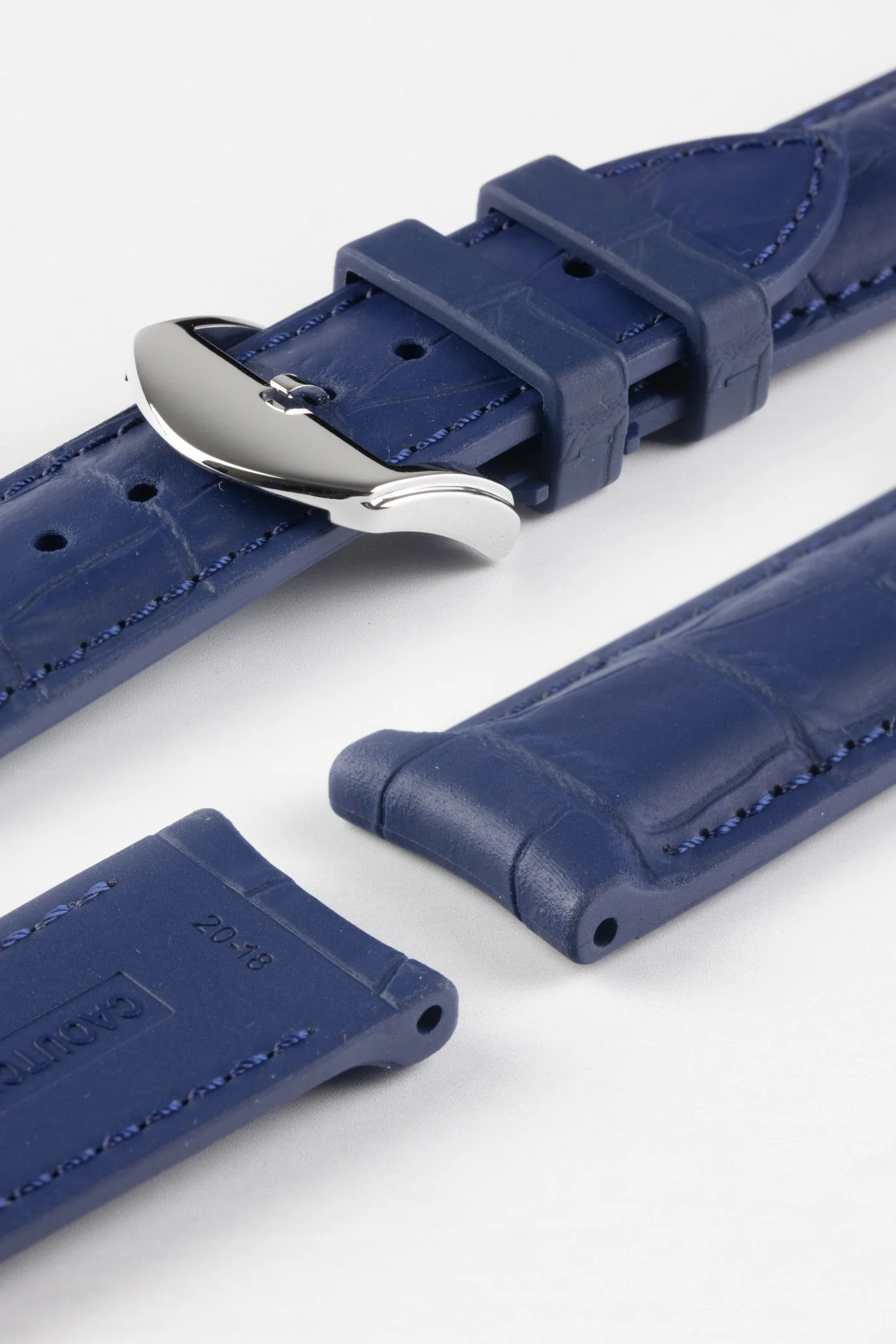 ISOSWISS SKINSKAN Alligator-Embossed Rubber Watch Strap in BLUE - Image 4