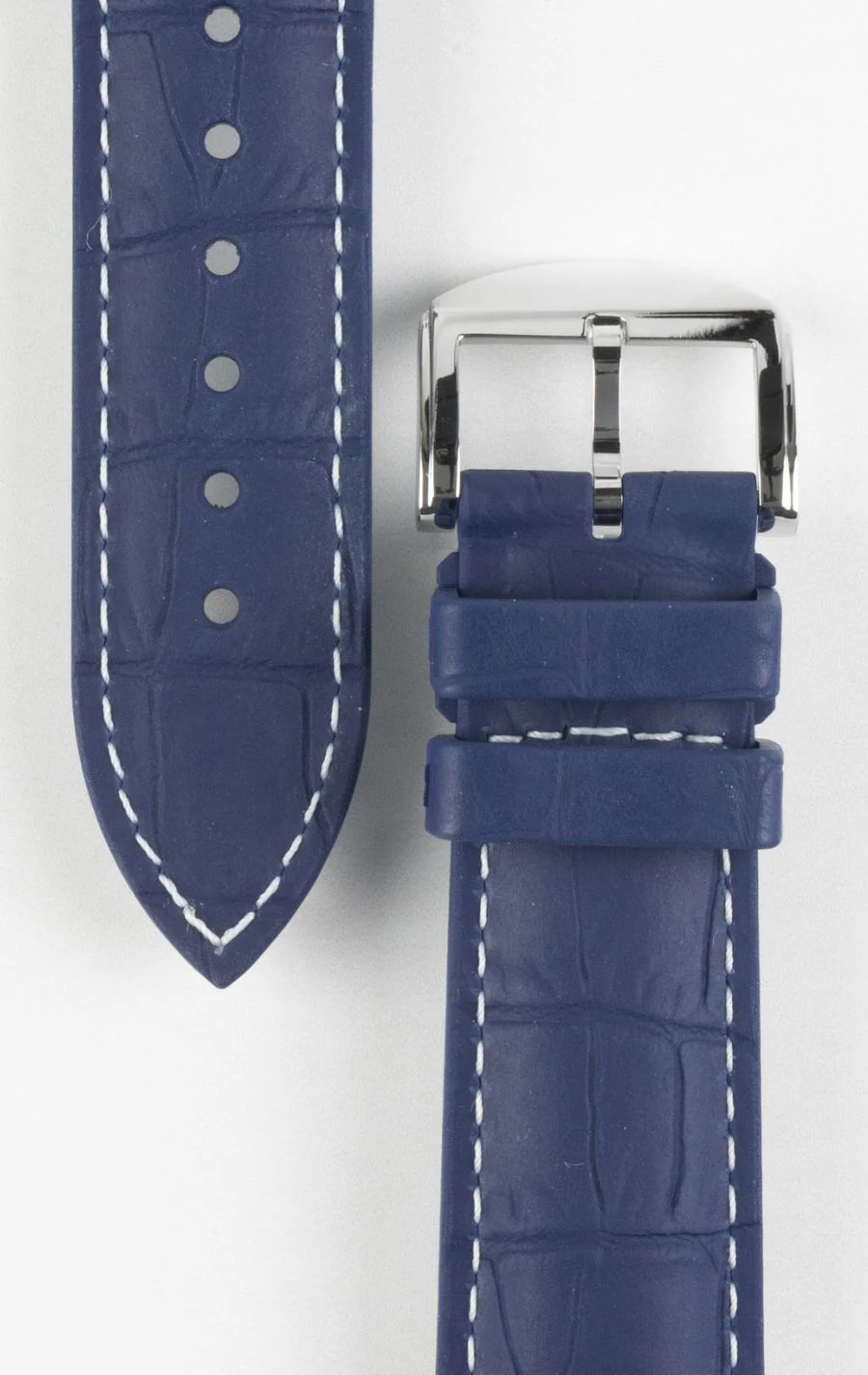 ISOSWISS SKINSKAN Alligator-Embossed Rubber Watch Strap in BLUE with White Stitch - Image 3