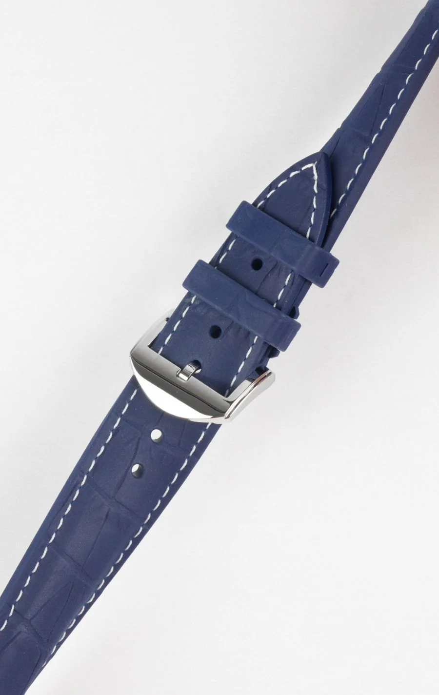 ISOSWISS SKINSKAN Alligator-Embossed Rubber Watch Strap in BLUE with White Stitch - Image 5