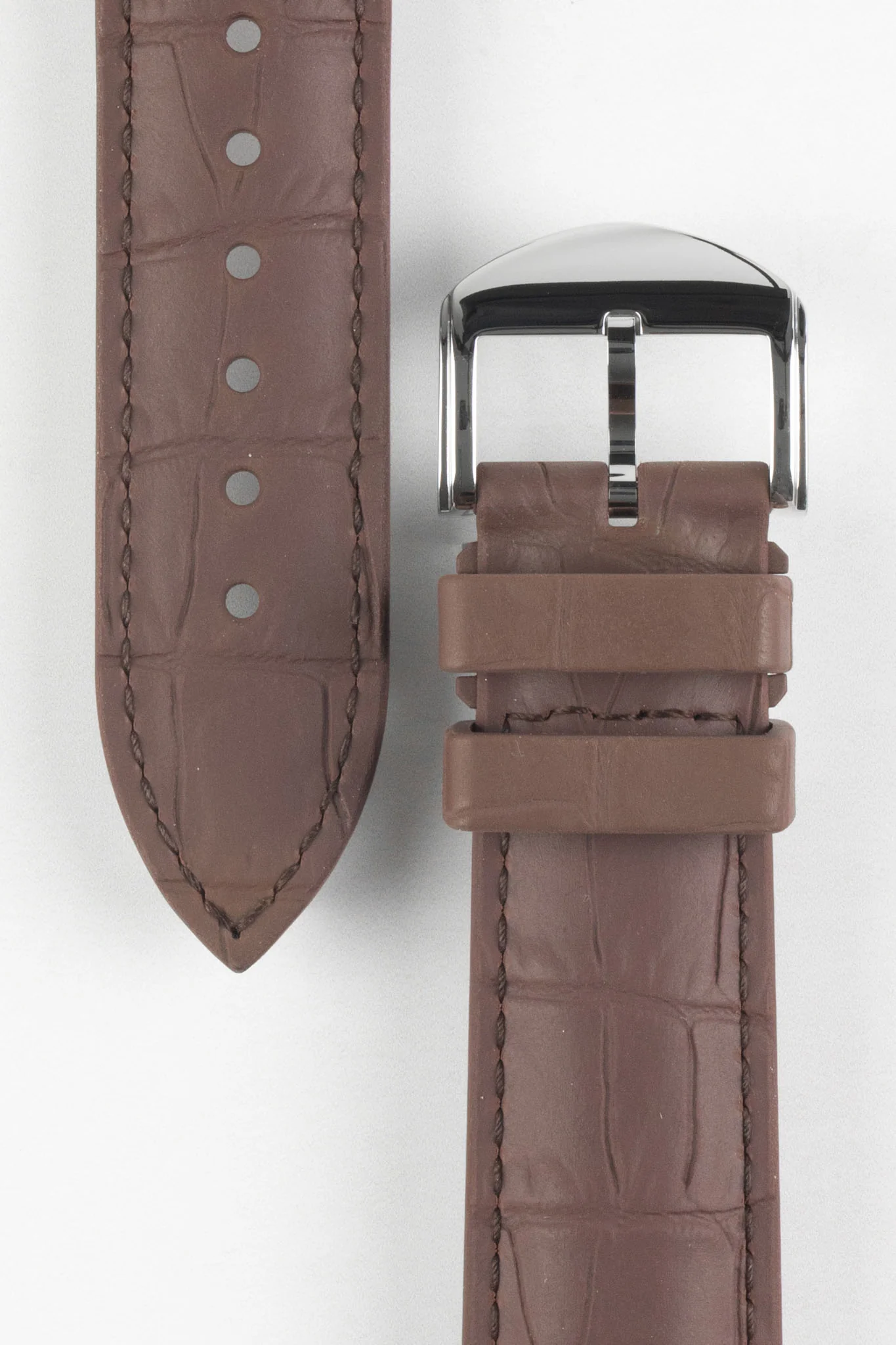 ISOSWISS SKINSKAN Alligator-Embossed Rubber Watch Strap in BROWN - Image 2