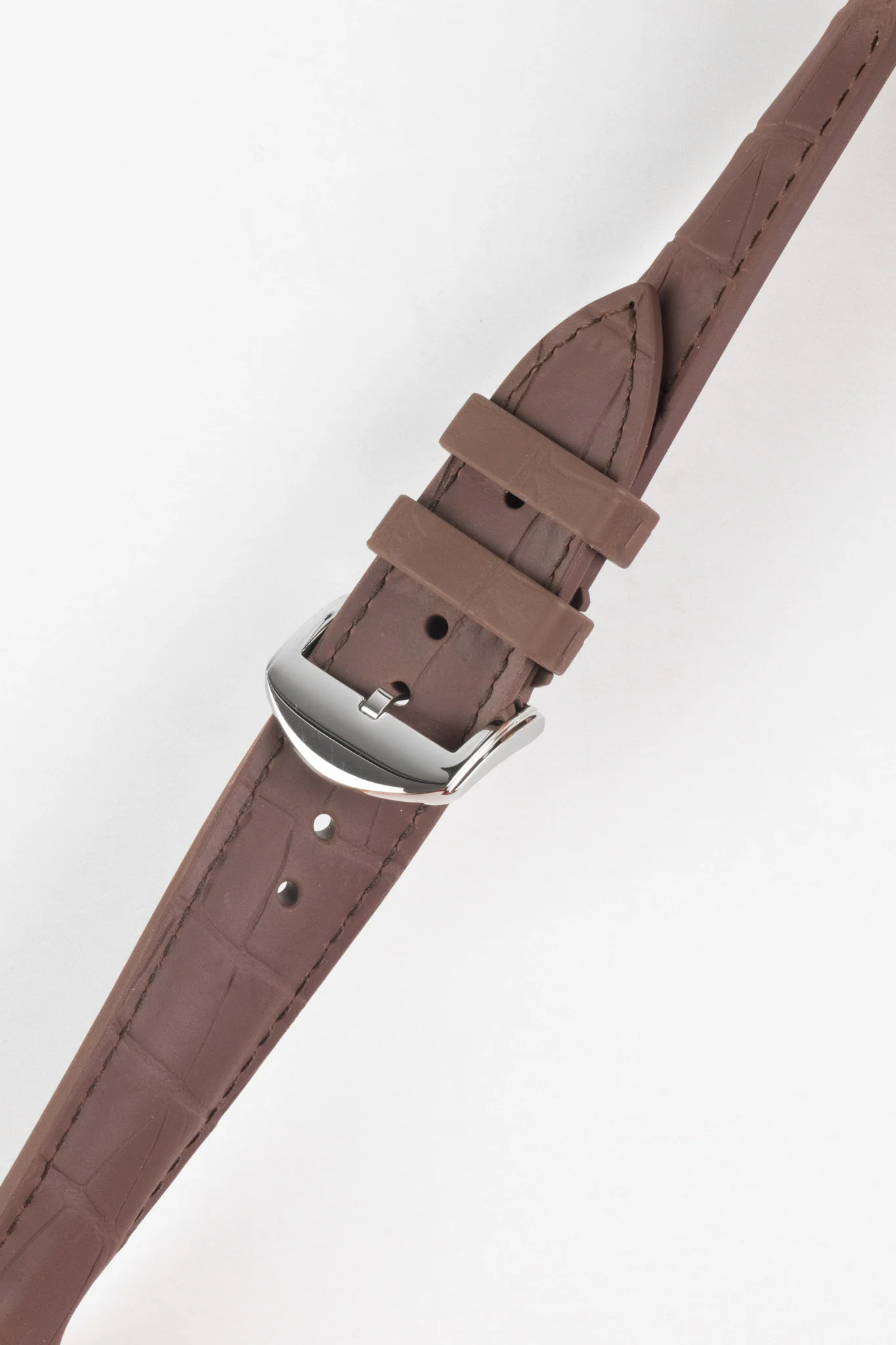 ISOSWISS SKINSKAN Alligator-Embossed Rubber Watch Strap in BROWN - Image 3