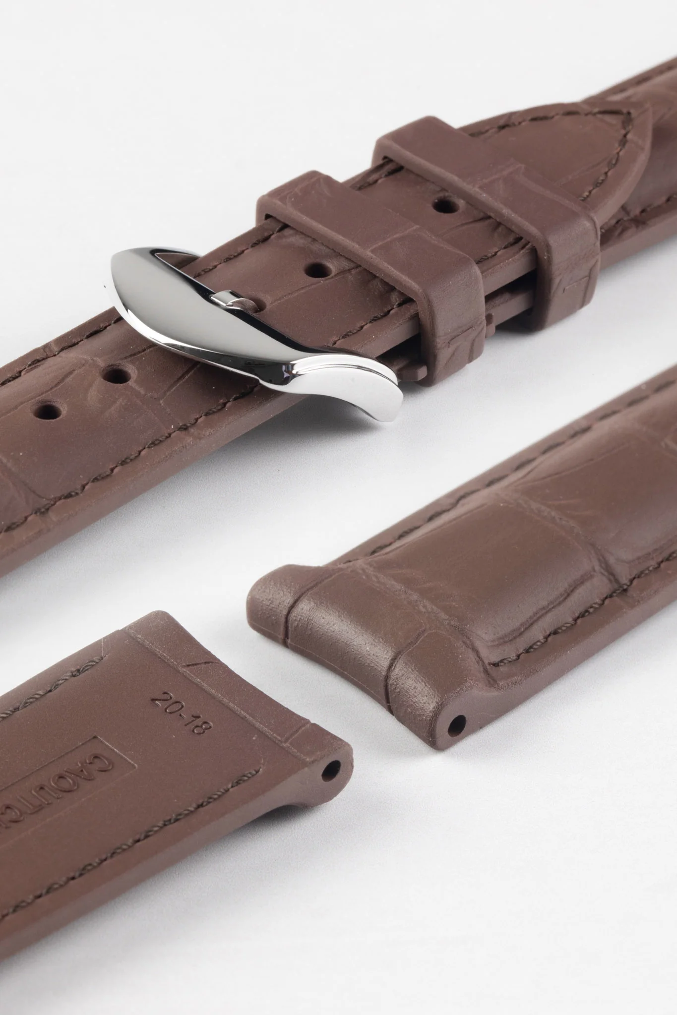 ISOSWISS SKINSKAN Alligator-Embossed Rubber Watch Strap in BROWN - Image 4