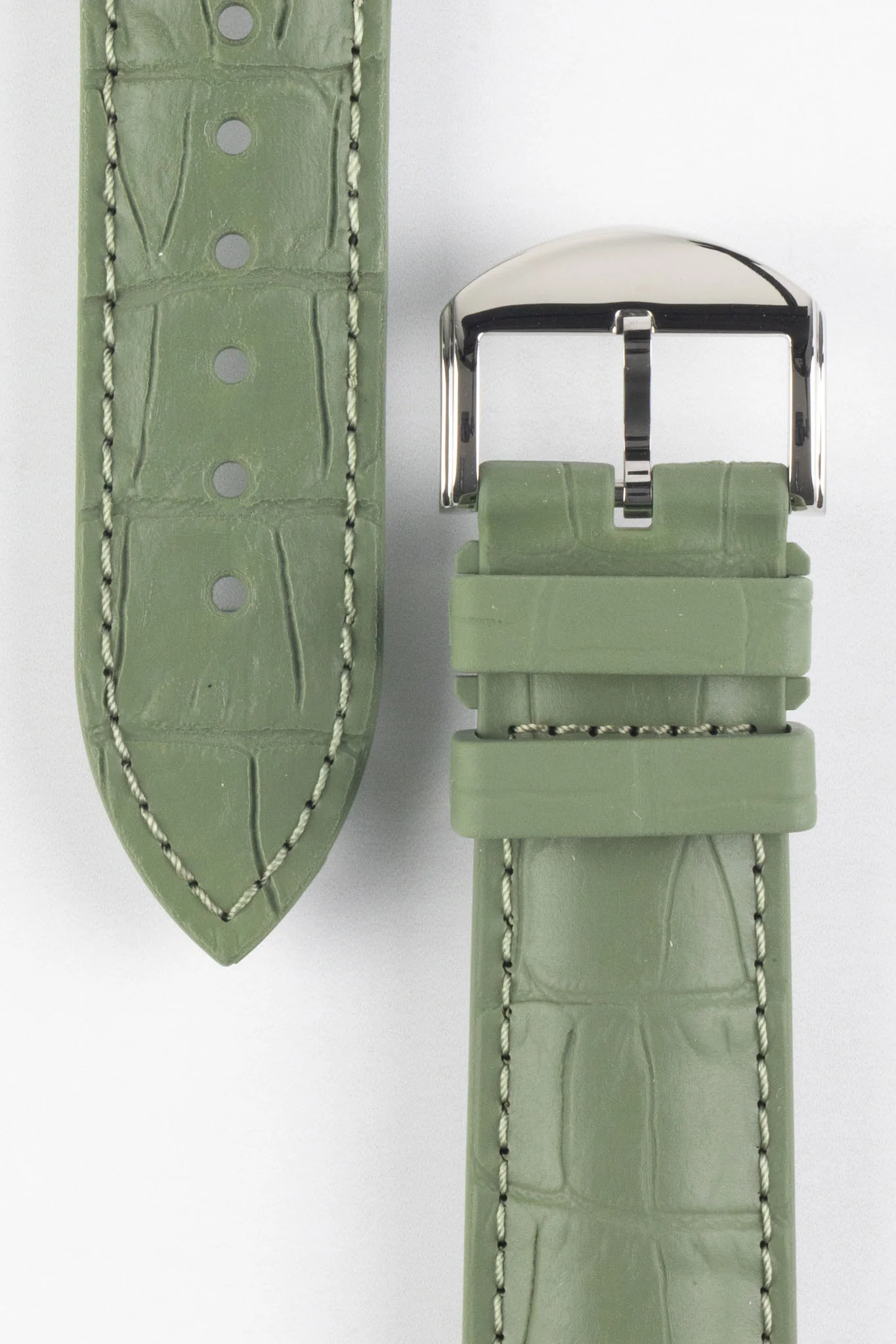 ISOSWISS SKINSKAN Alligator-Embossed Rubber Watch Strap in KHAKI GREEN - Image 2