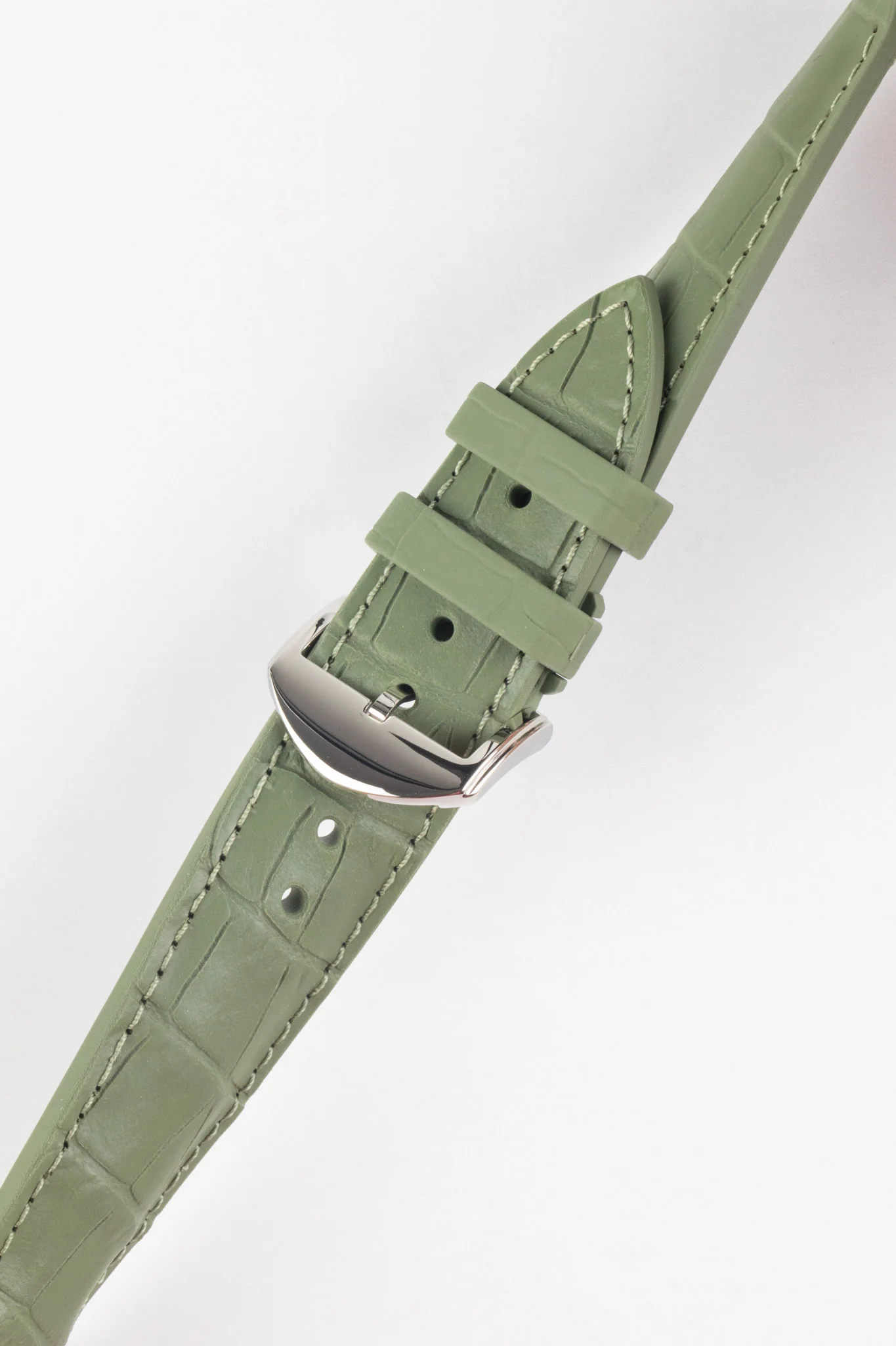 ISOSWISS SKINSKAN Alligator-Embossed Rubber Watch Strap in KHAKI GREEN - Image 3