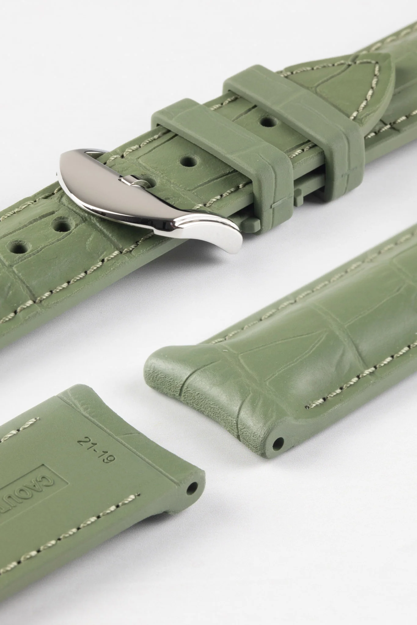 ISOSWISS SKINSKAN Alligator-Embossed Rubber Watch Strap in KHAKI GREEN - Image 4
