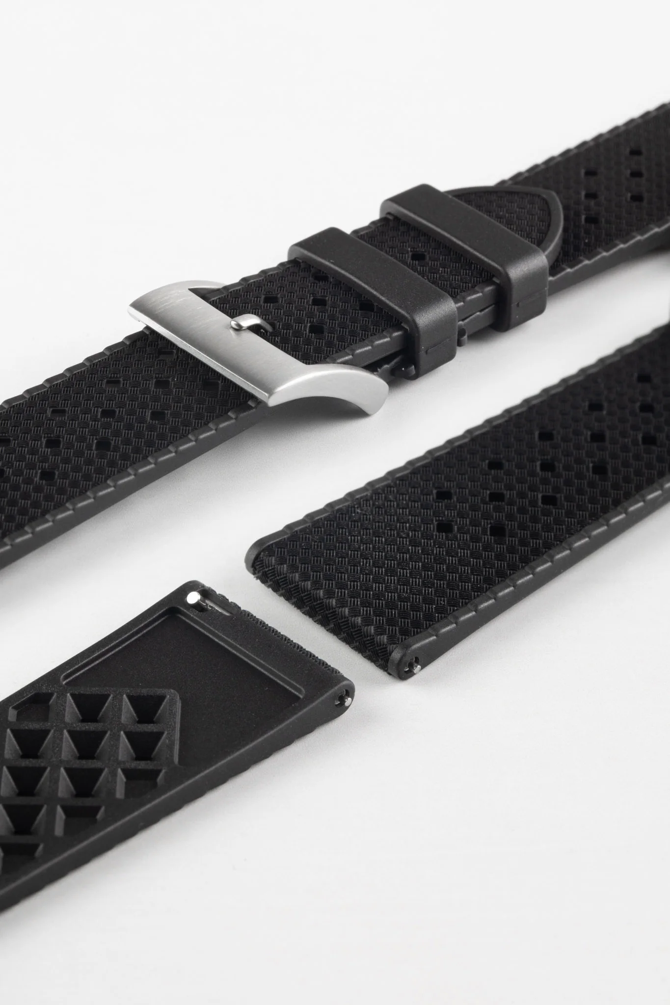 ISOSWISS WAFFLE Textured Rubber Diving Watch Strap in BLACK - Image 7