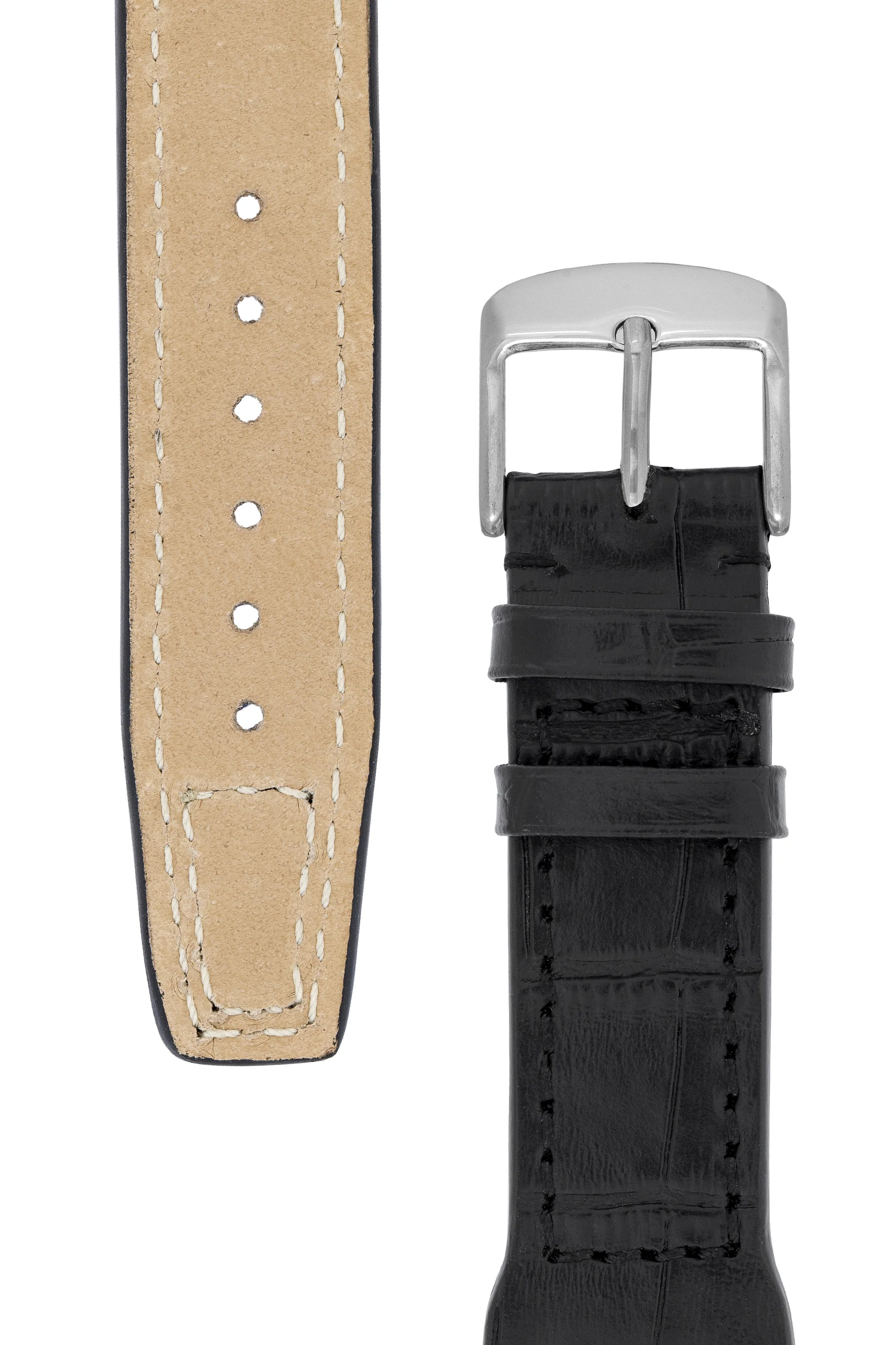 IWC-Style Aviation Alligator-Embossed Leather Watch Strap in BLACK - Image 3