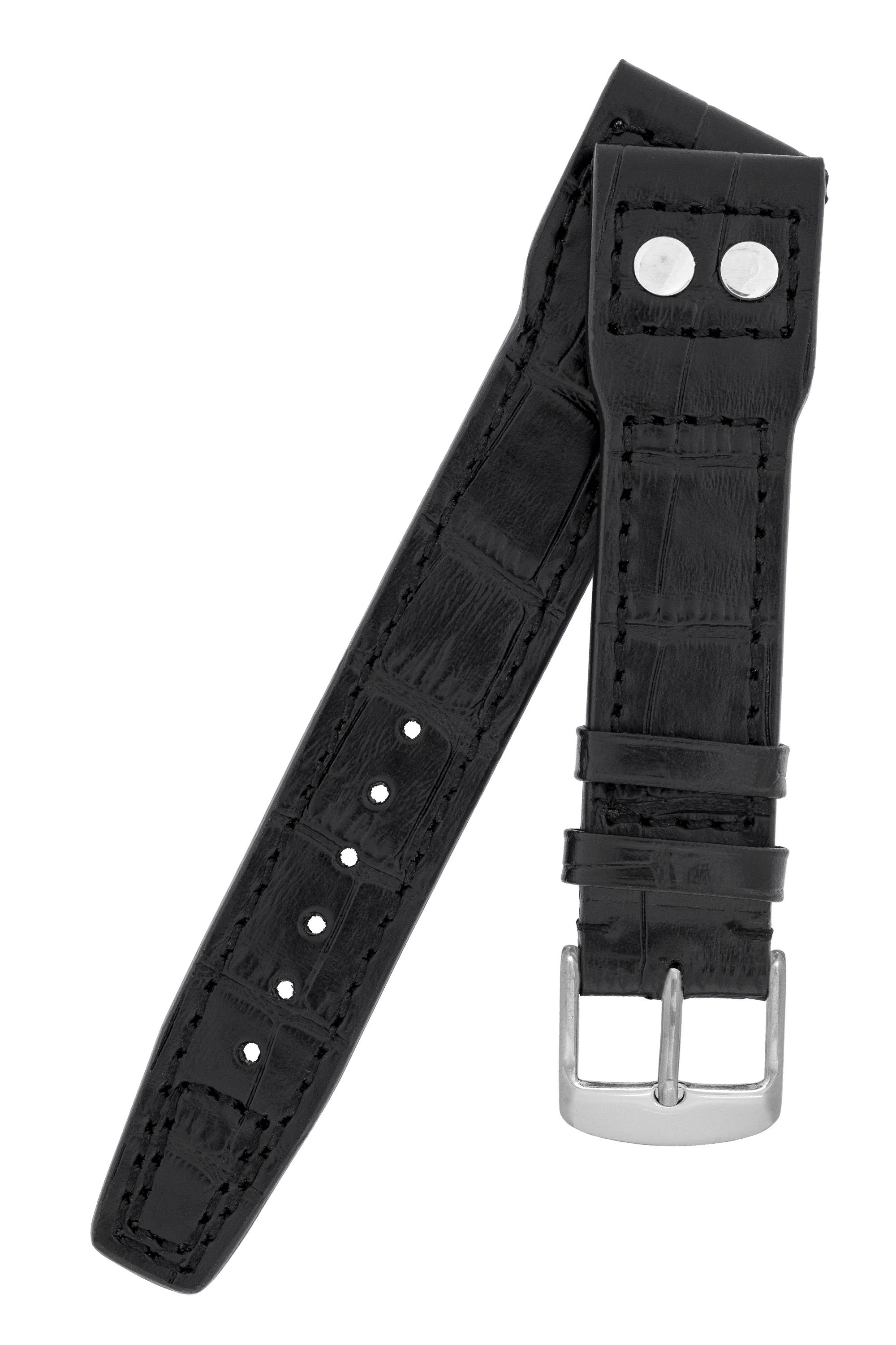 IWC-Style Aviation Alligator-Embossed Leather Watch Strap in BLACK - Image 4