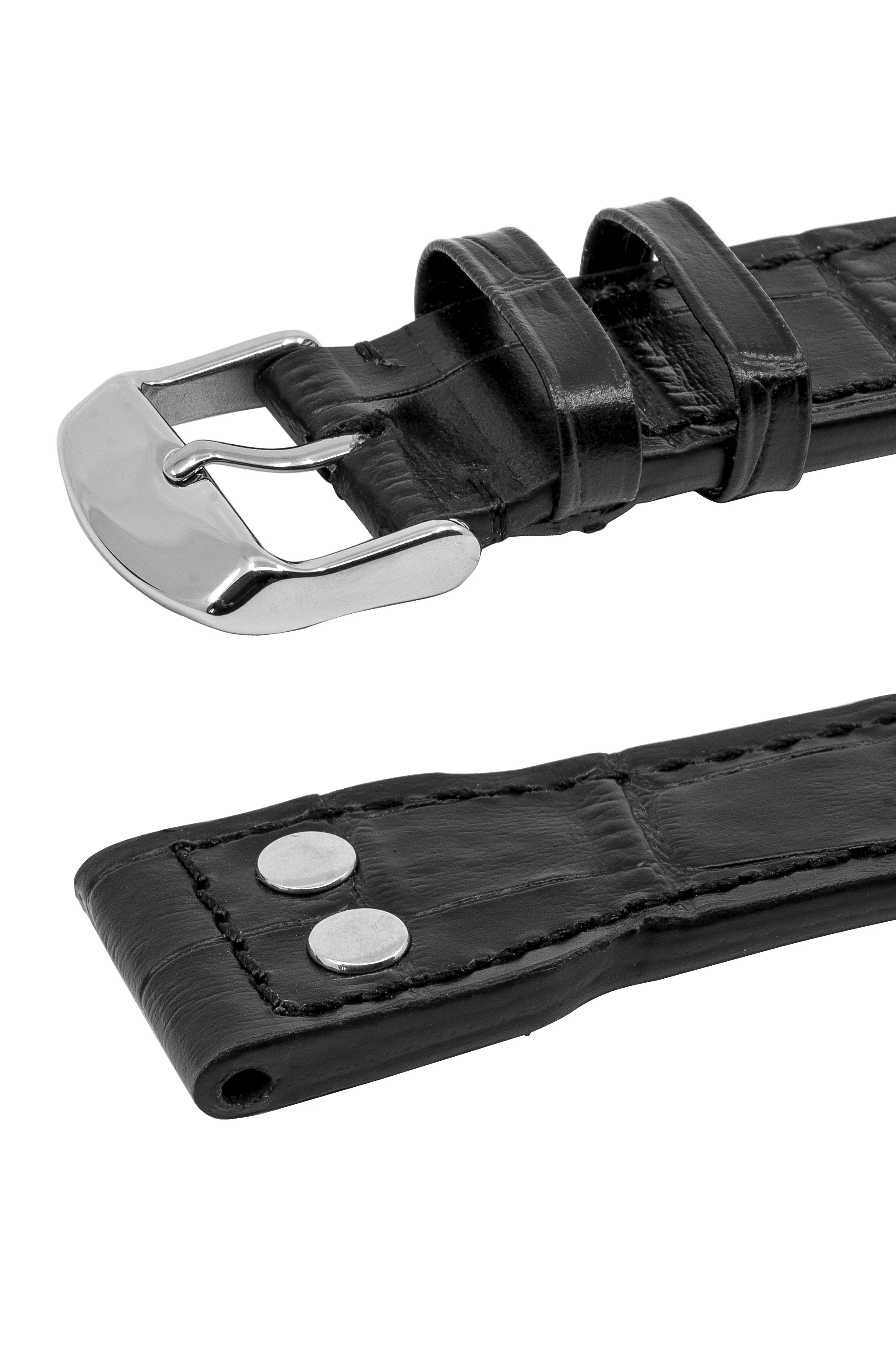 IWC-Style Aviation Alligator-Embossed Leather Watch Strap in BLACK - Image 5