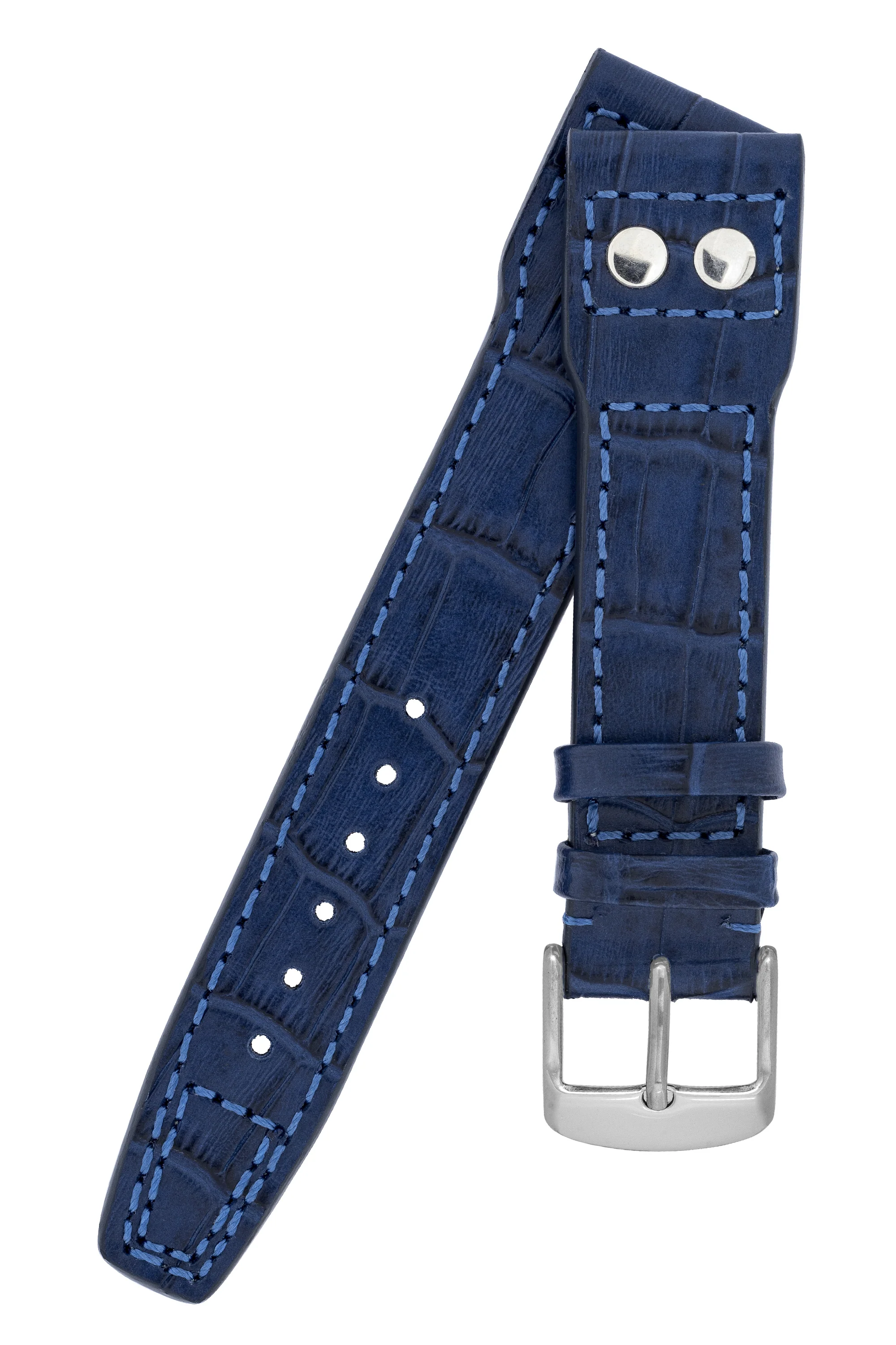 IWC-Style Aviation Alligator-Embossed Leather Watch Strap in BLUE - Image 4