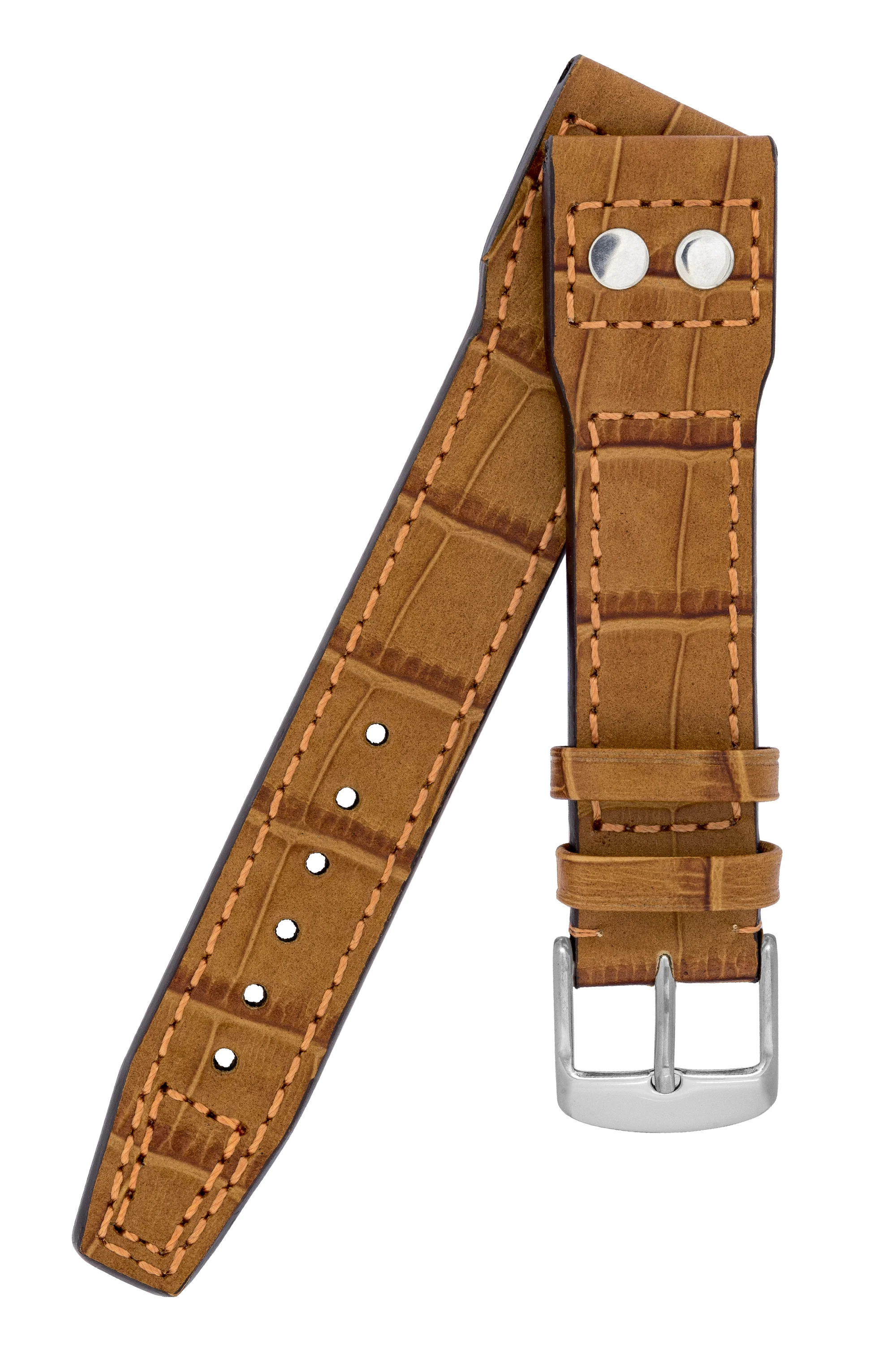IWC-Style Aviation Alligator-Embossed Watch Strap in GOLD BROWN - Image 4