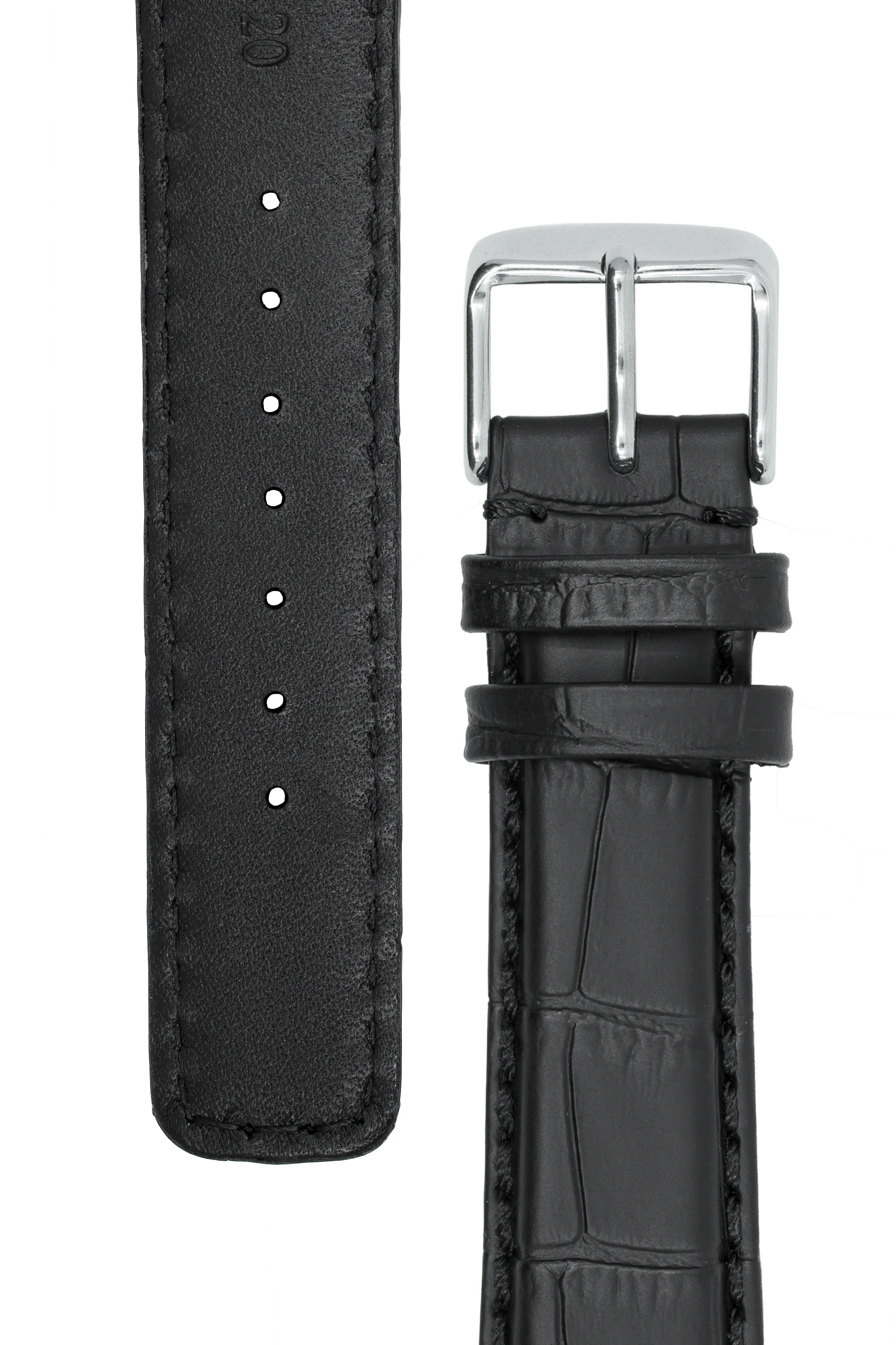 IWC-Style Alligator Embossed Leather Watch Strap in BLACK - Image 3