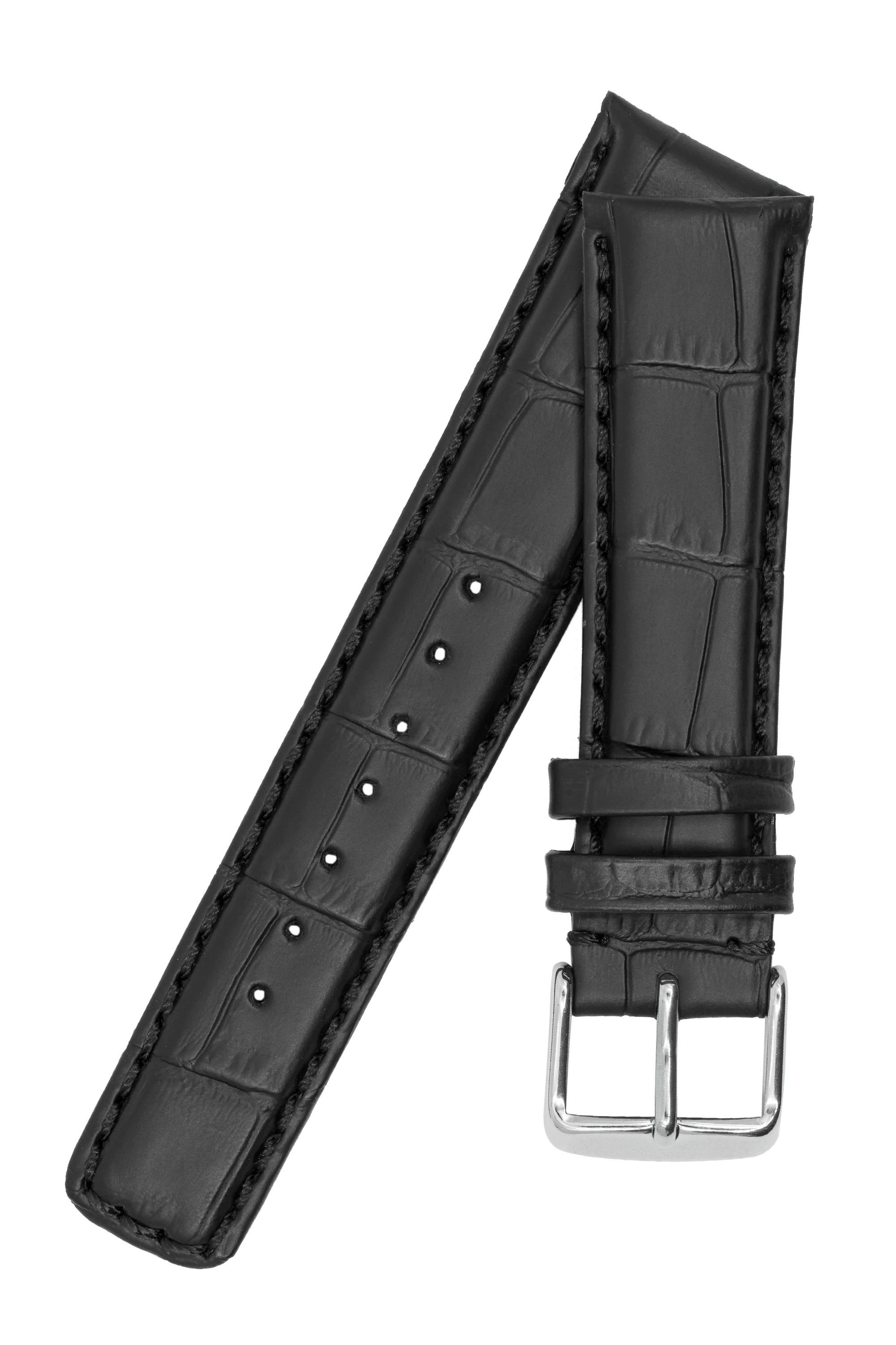 IWC-Style Alligator Embossed Leather Watch Strap in BLACK - Image 4