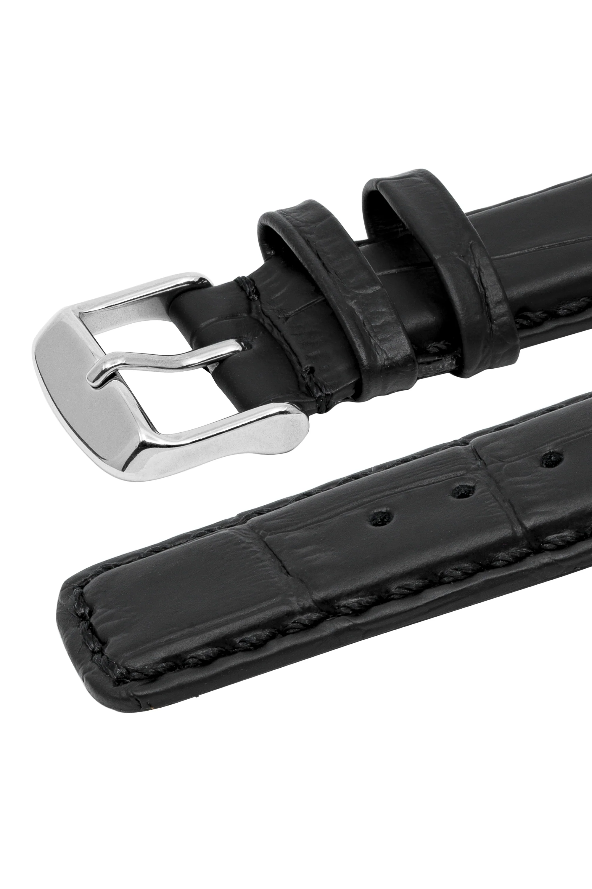IWC-Style Alligator Embossed Leather Watch Strap in BLACK - Image 6