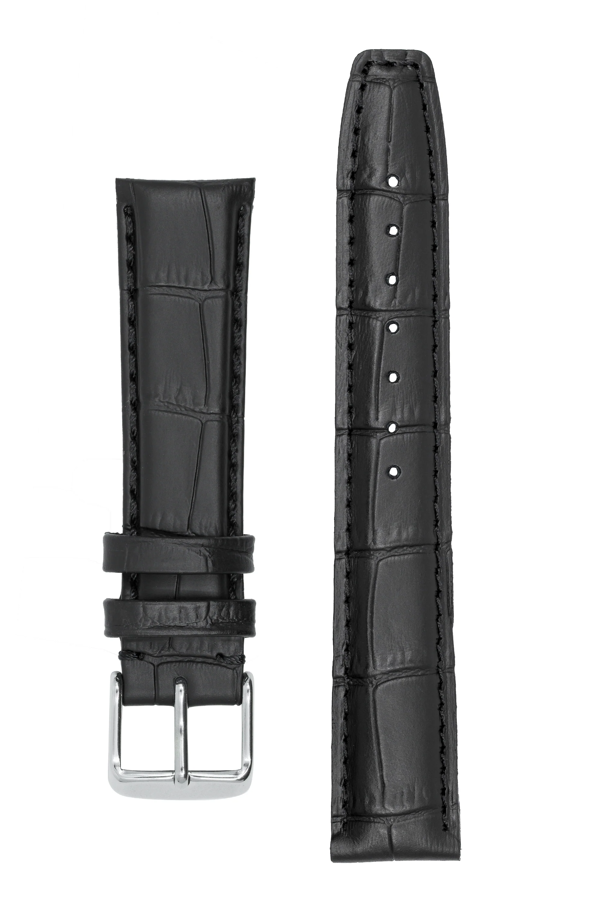IWC-Style Alligator Embossed Leather Watch Strap in BLACK - Image 7