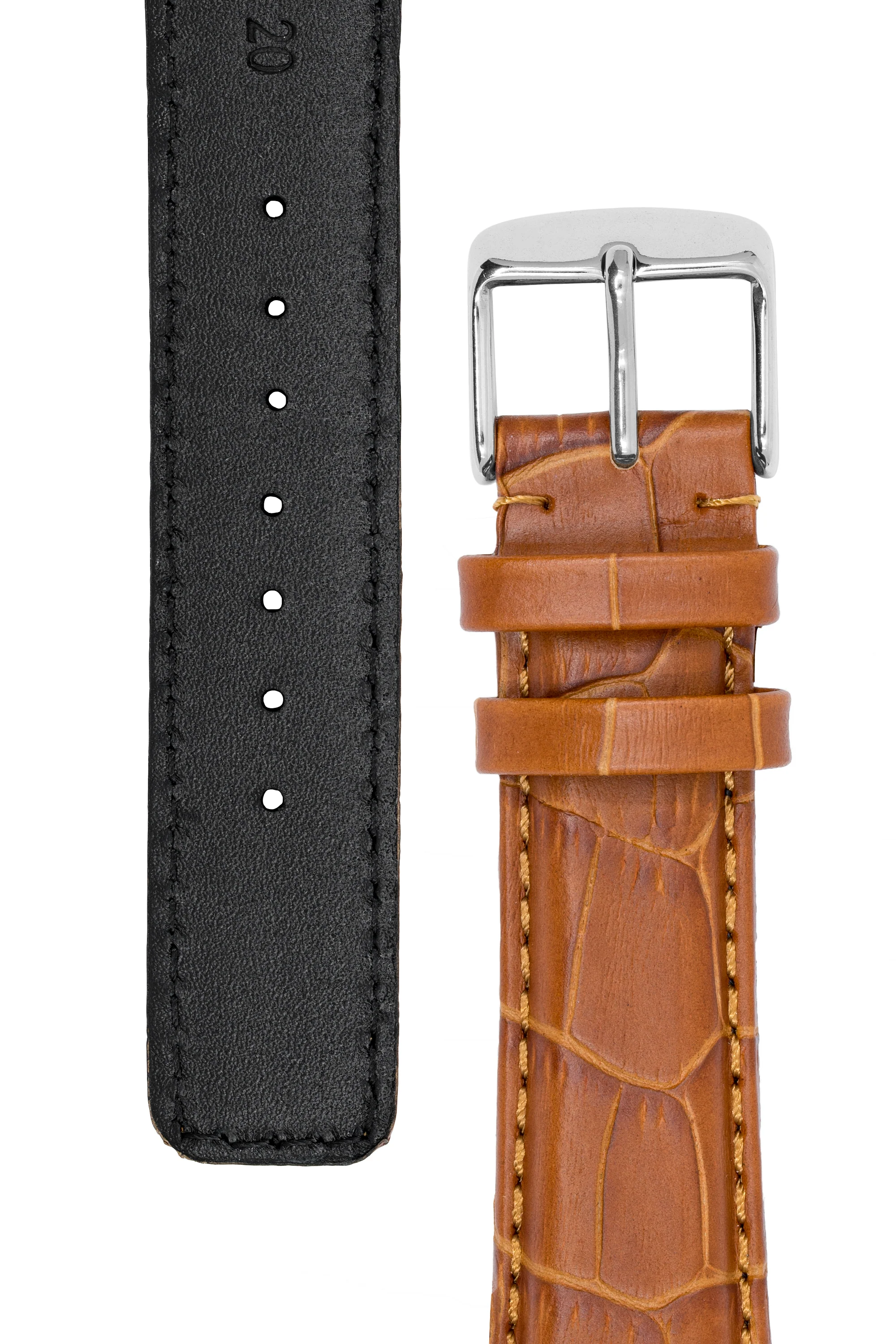 IWC-Style Alligator Embossed Leather Watch Strap in BROWN - Image 3