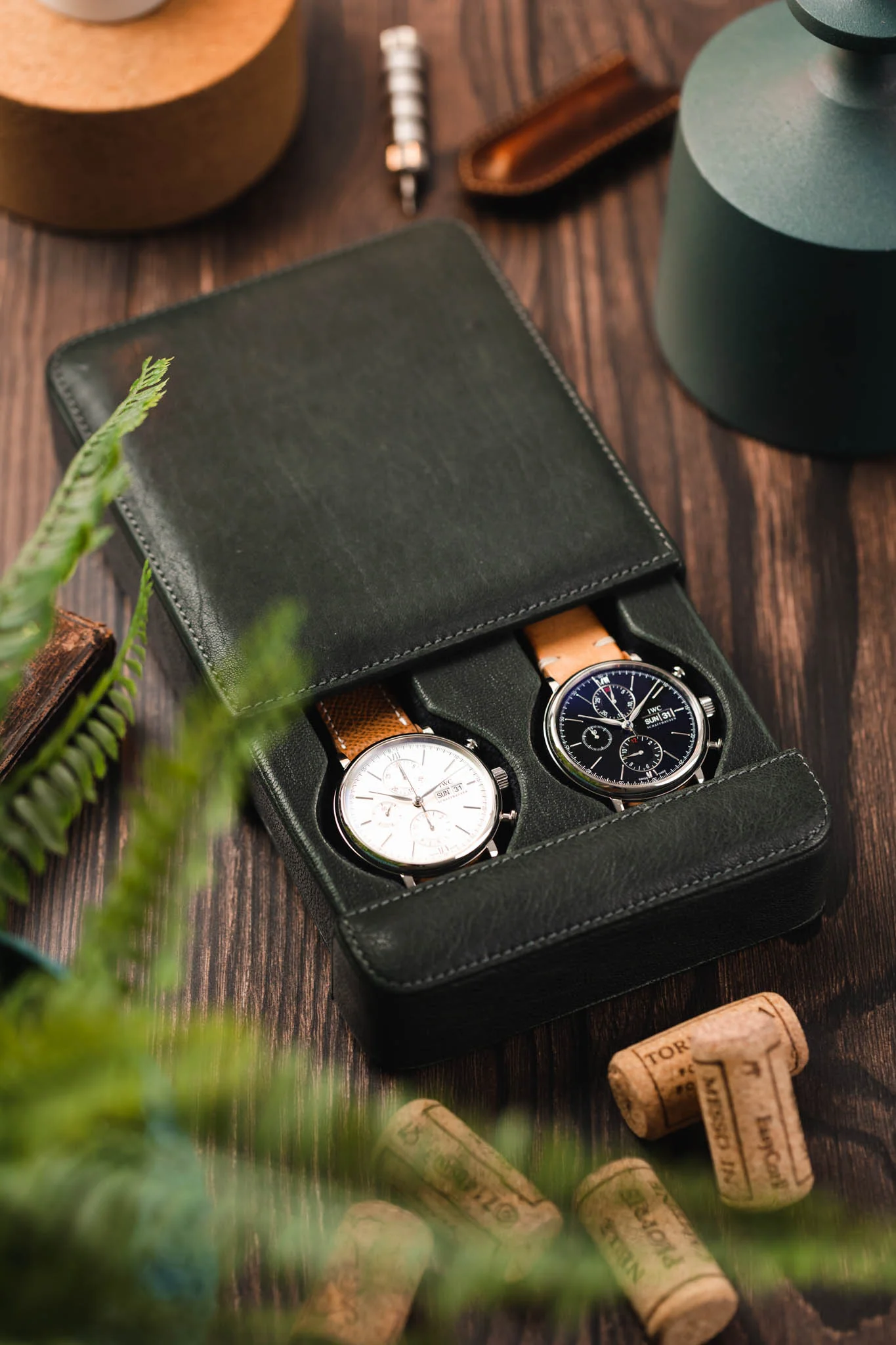 JPM 2-Watch Leather Sliding Storage Case in SPRUCE GREY - Image 6