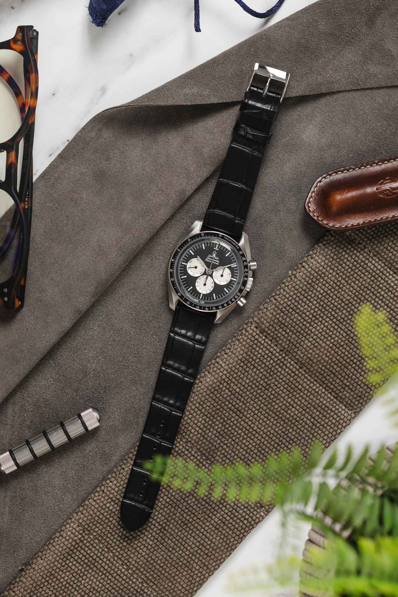 JPM Italian Alligator-Embossed Calfskin Leather Watch Strap in BLACK - Image 6