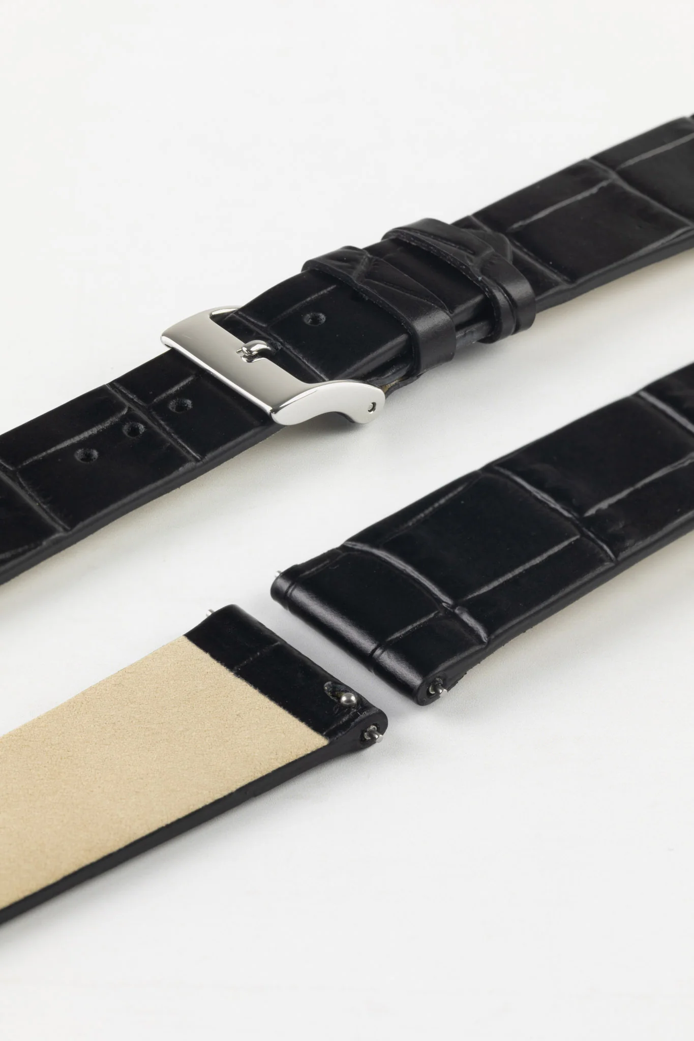 JPM Italian Alligator-Embossed Calfskin Leather Watch Strap in BLACK - Image 8