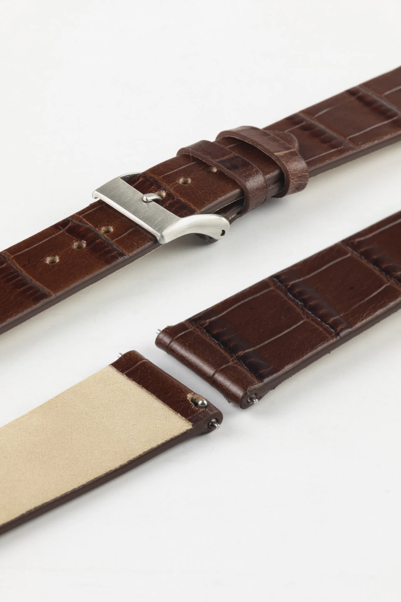 JPM Italian Alligator-Embossed Calfskin Leather Watch Strap in DARK BROWN - Image 7