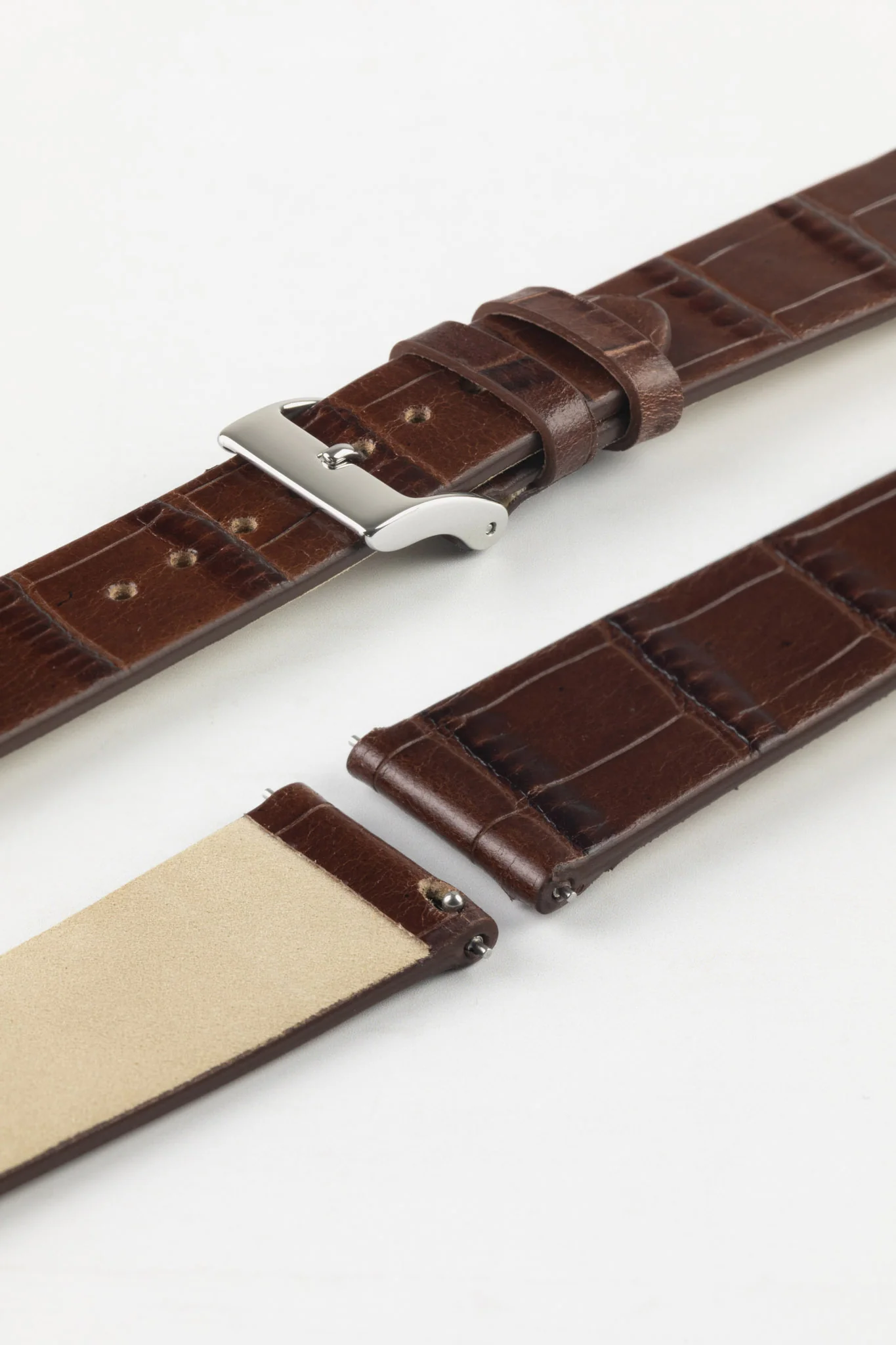 JPM Italian Alligator-Embossed Calfskin Leather Watch Strap in DARK BROWN - Image 8