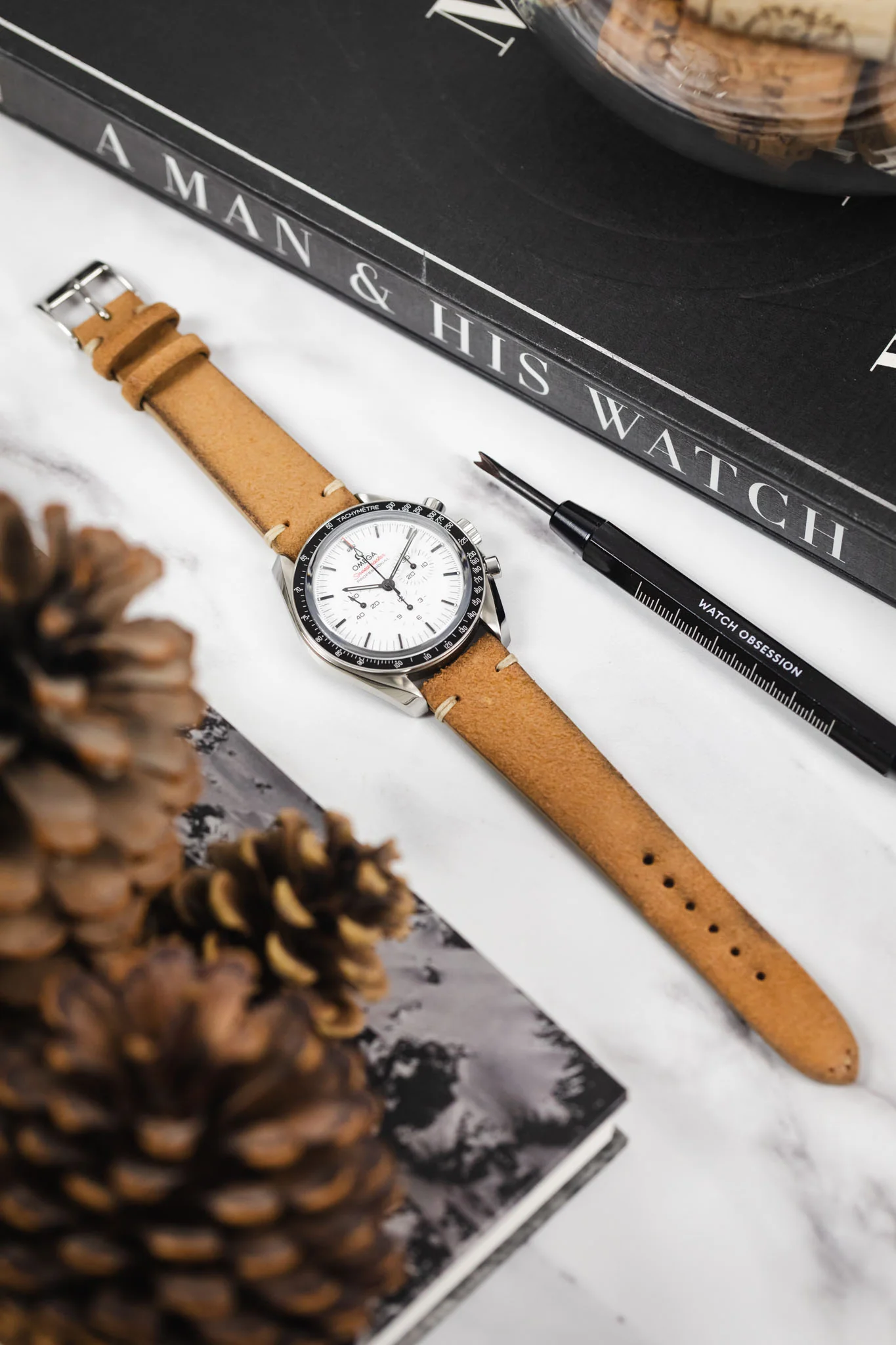 JPM Italian Distressed Tasso Leather Watch Strap in AMBER - Image 6