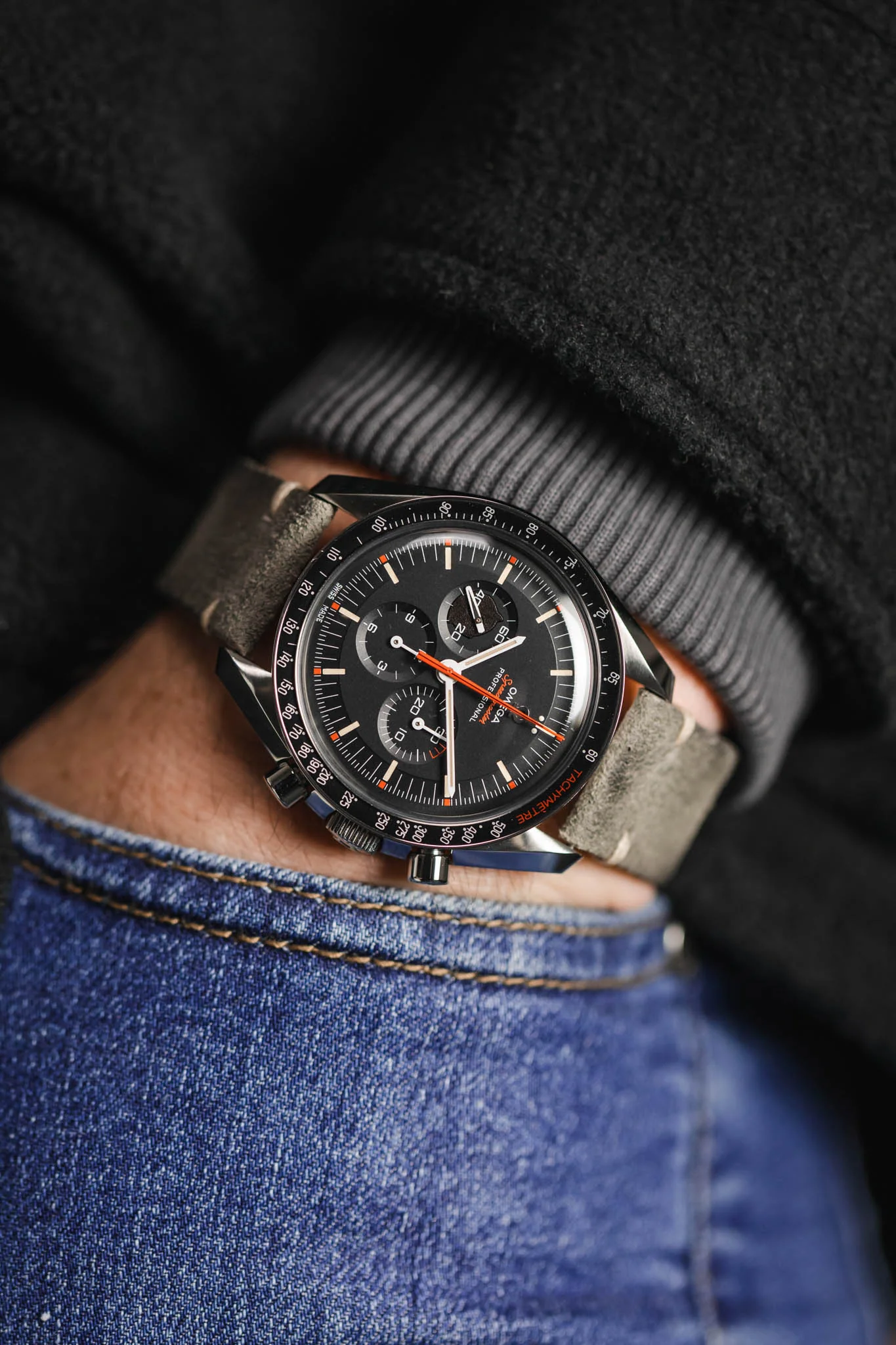 JPM Italian Distressed Tasso Leather Watch Strap in GREY - Image 4