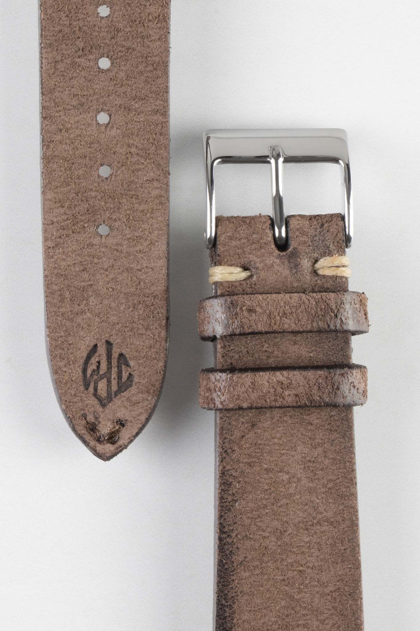 JPM Italian Distressed Tasso Leather Watch Strap in BROWN - Image 3