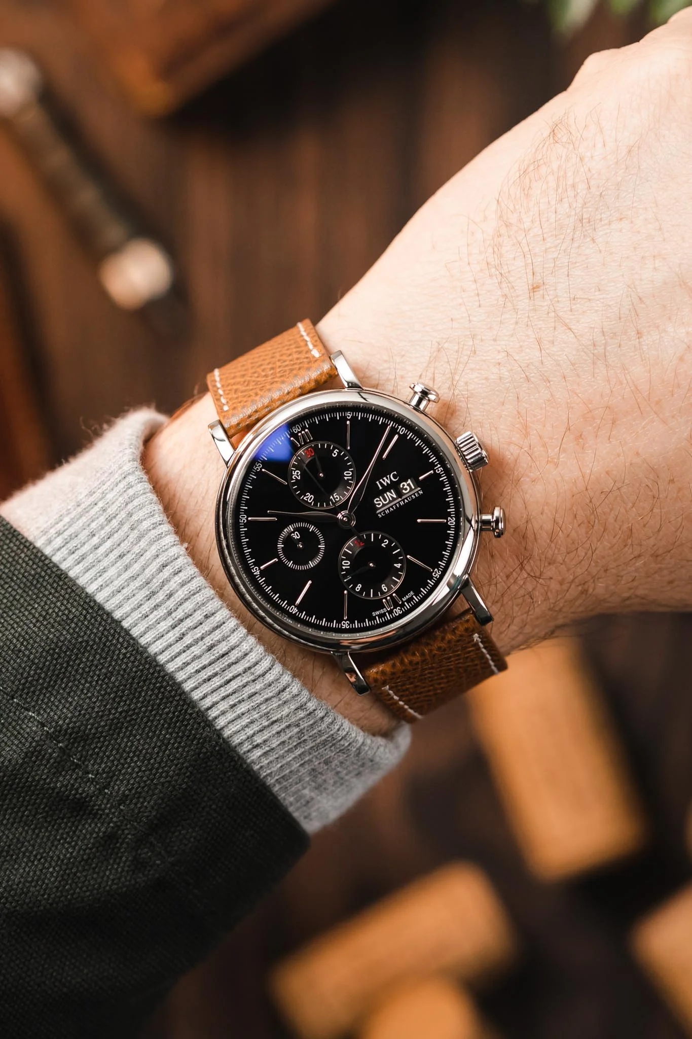 JPM Italian Elegant Print Leather Watch Strap in BROWN - Image 2