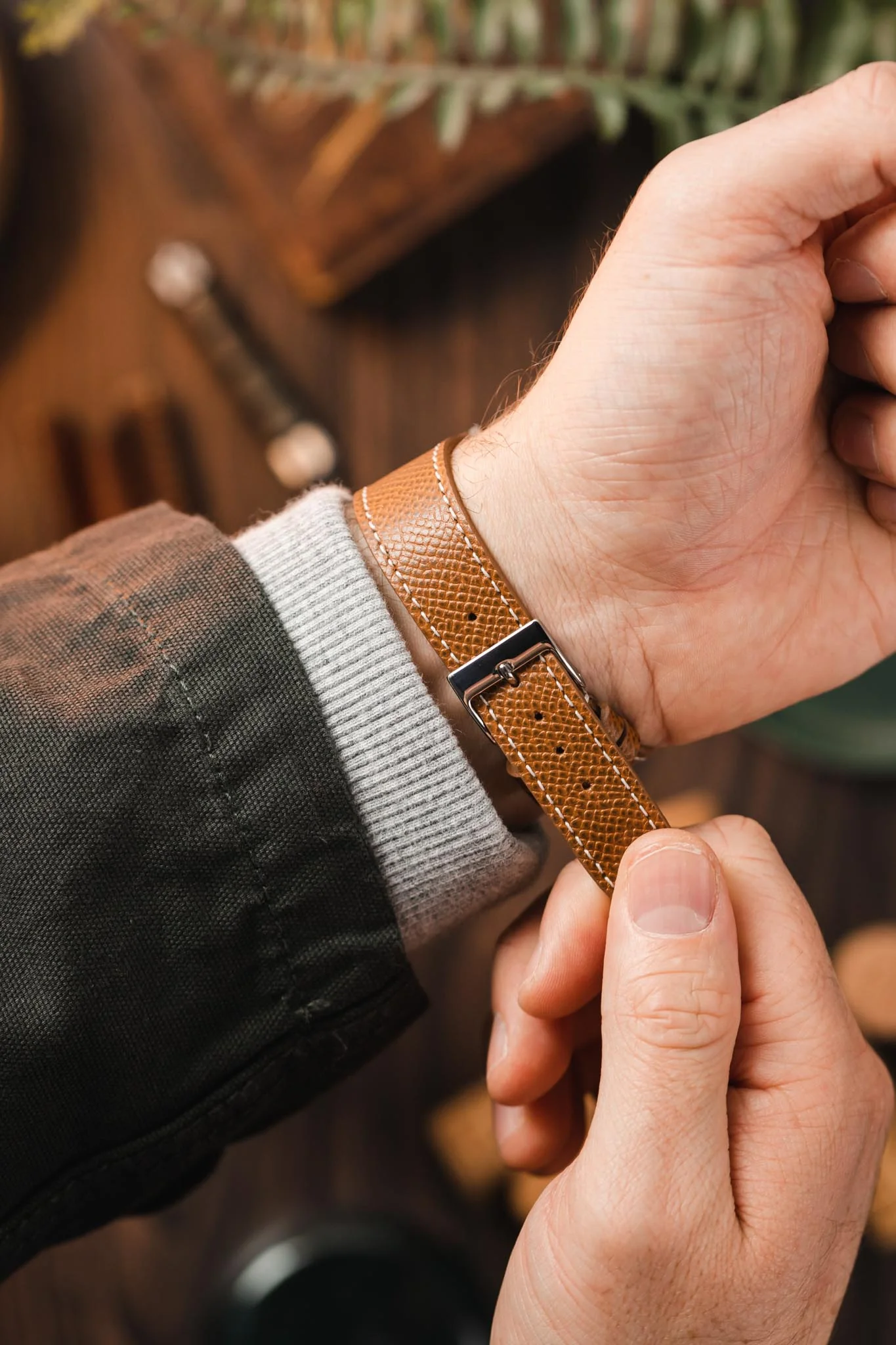JPM Italian Elegant Print Leather Watch Strap in BROWN - Image 5
