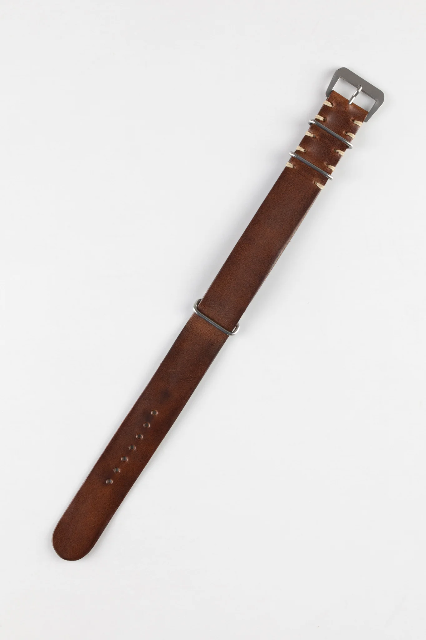 JPM Italian Leather One-Piece Watch Strap in DISTRESSED BROWN - Image 3