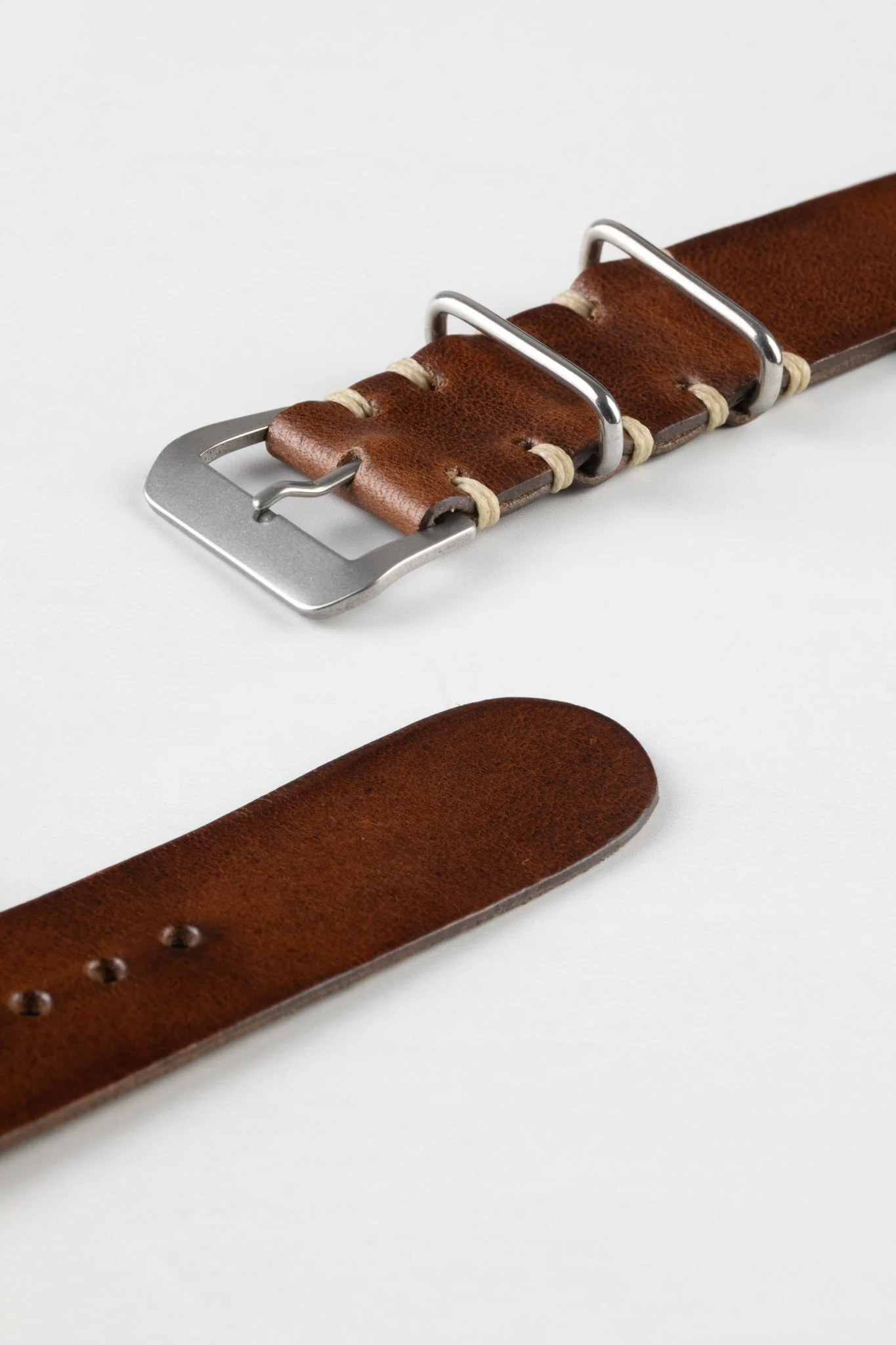 JPM Italian Leather One-Piece Watch Strap in DISTRESSED BROWN - Image 6