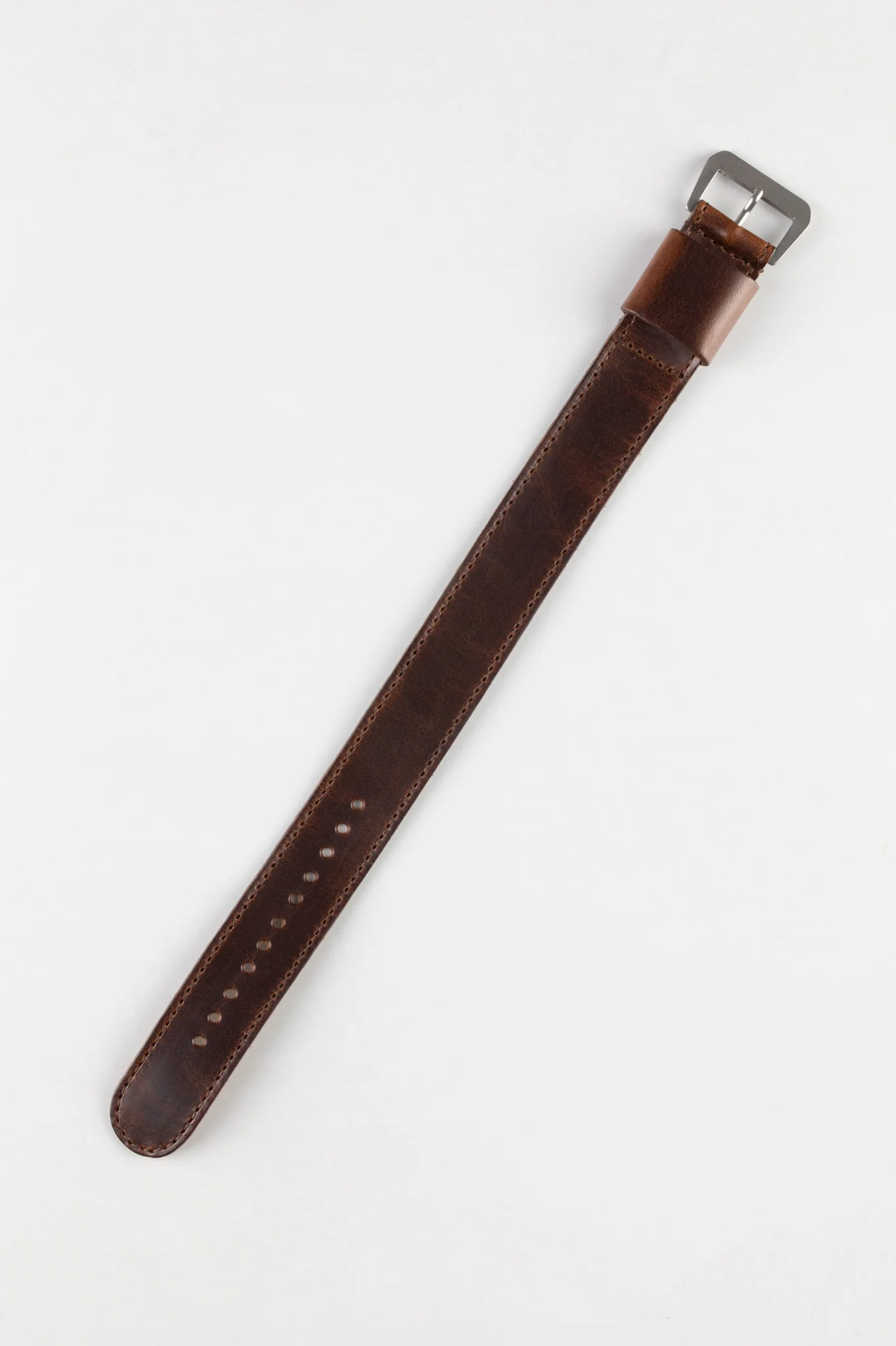 JPM Italian Leather One-Piece Watch Strap in DISTRESSED BROWN with Single Leather Keeper - Image 3
