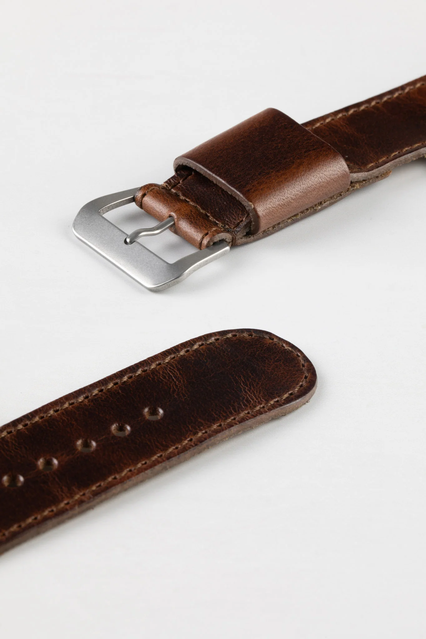 JPM Italian Leather One-Piece Watch Strap in DISTRESSED BROWN with Single Leather Keeper - Image 6