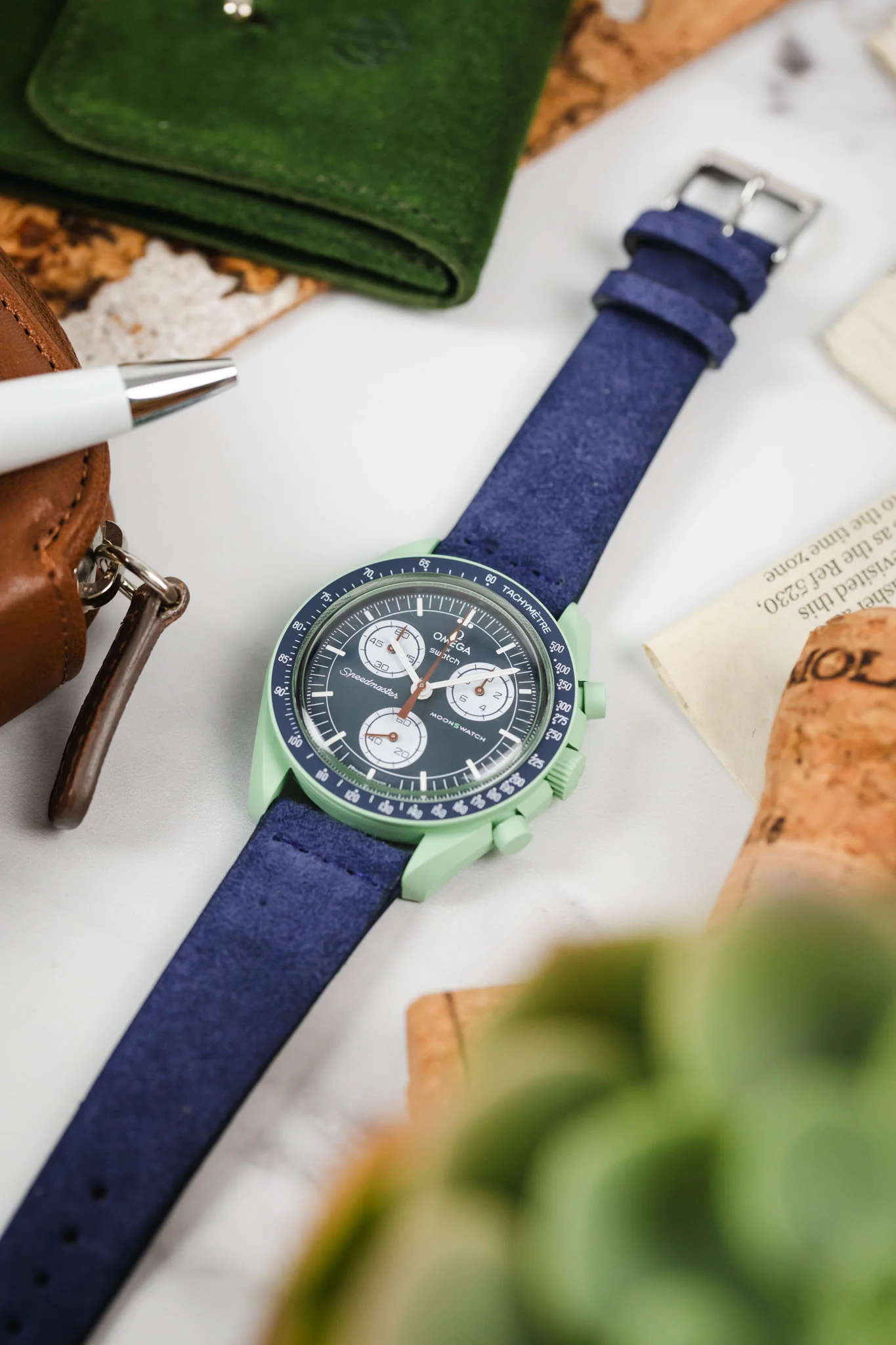 JPM Italian Suede Leather Watch Strap in BLUE - Image 6