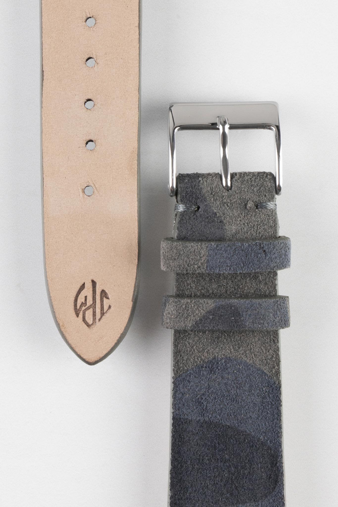 JPM Italian Suede Leather Watch Strap in BLUE CAMOUFLAGE - Image 3