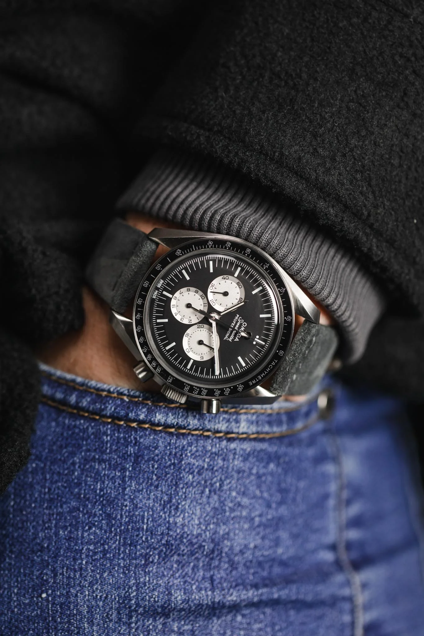 JPM Italian Suede Leather Watch Strap in GREY CAMOUFLAGE - Image 4