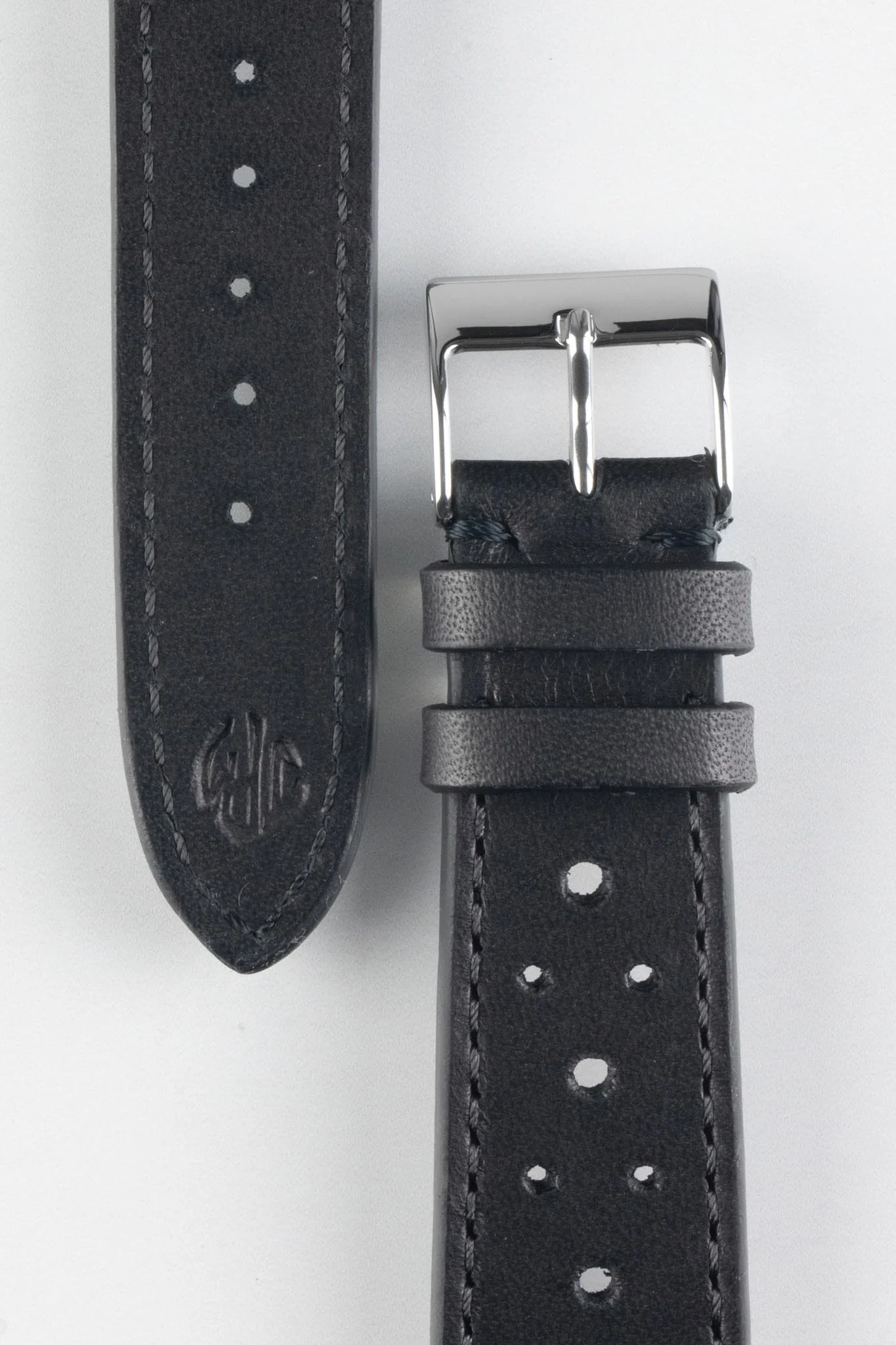 JPM Italian Vintage Leather Racing Watch Strap in BLACK - Image 3