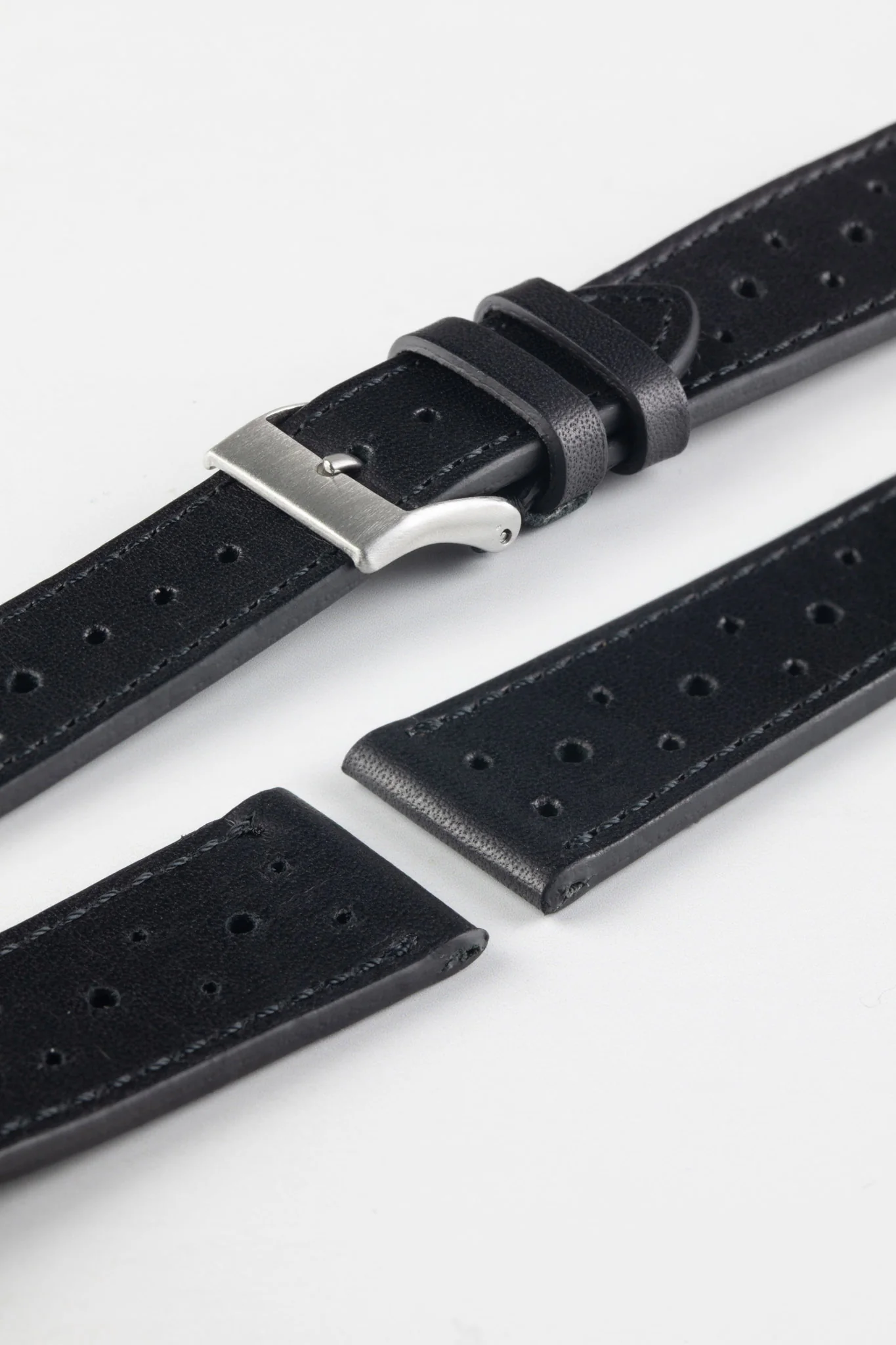 JPM Italian Vintage Leather Racing Watch Strap in BLACK - Image 6
