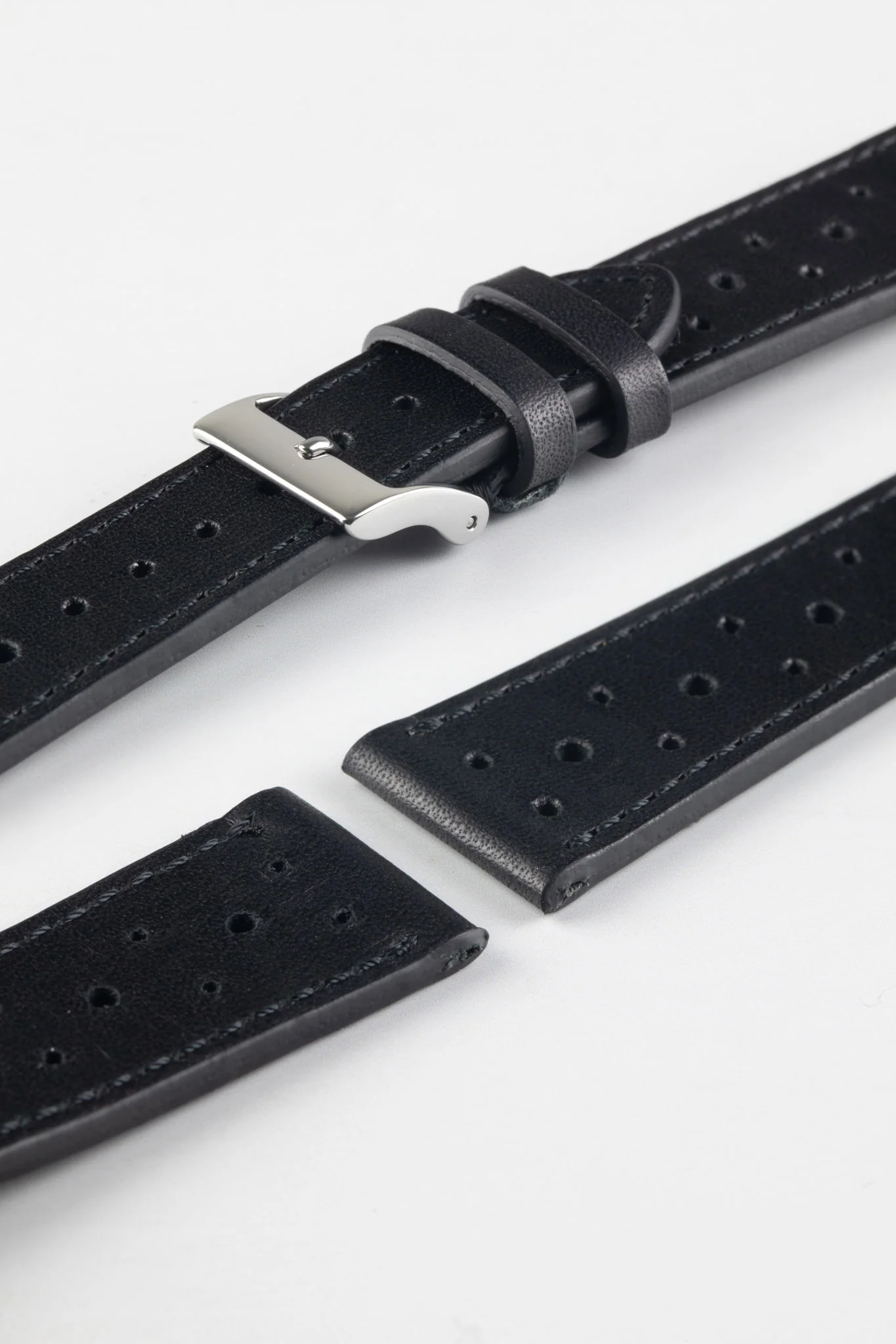JPM Italian Vintage Leather Racing Watch Strap in BLACK - Image 7