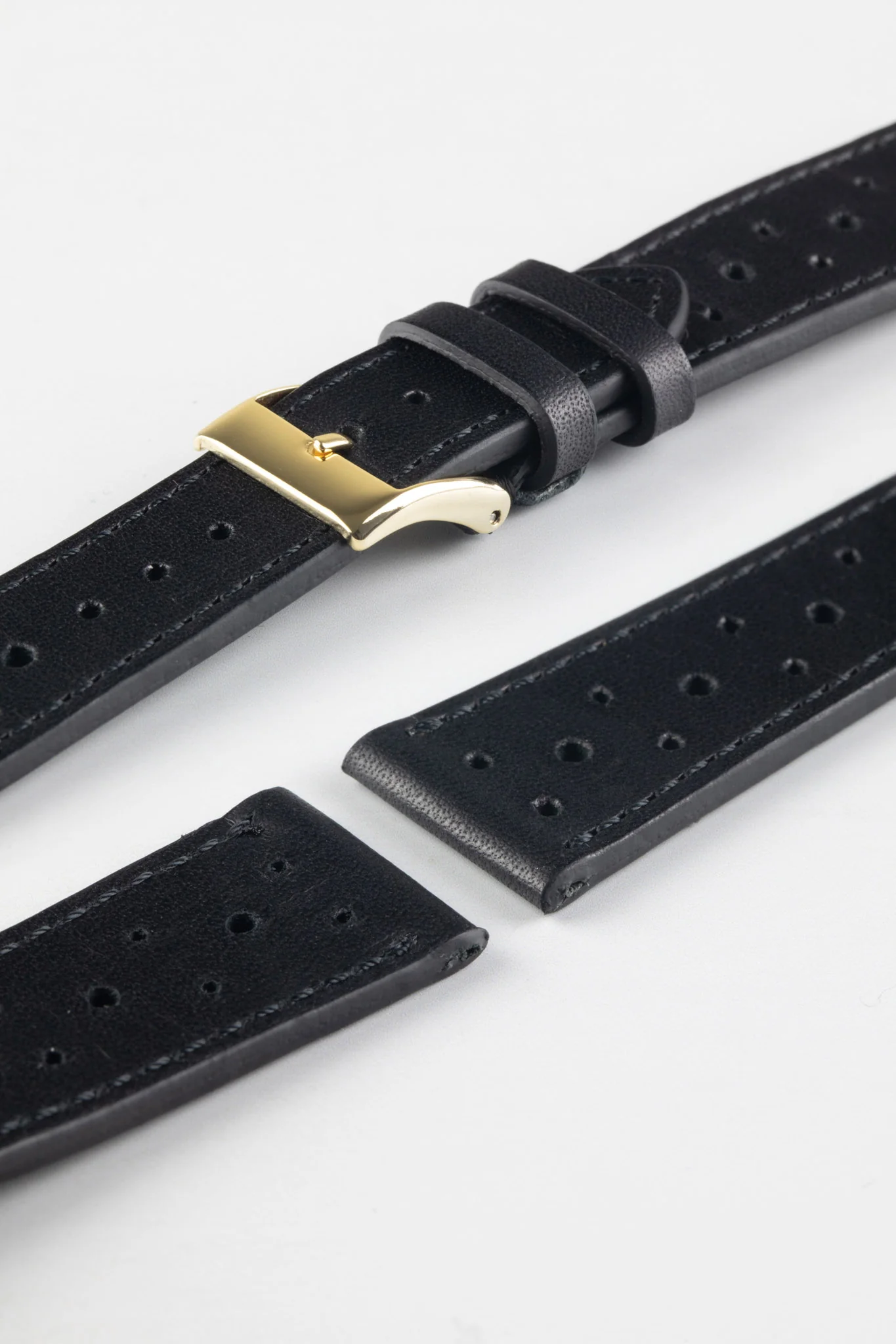 JPM Italian Vintage Leather Racing Watch Strap in BLACK - Image 8